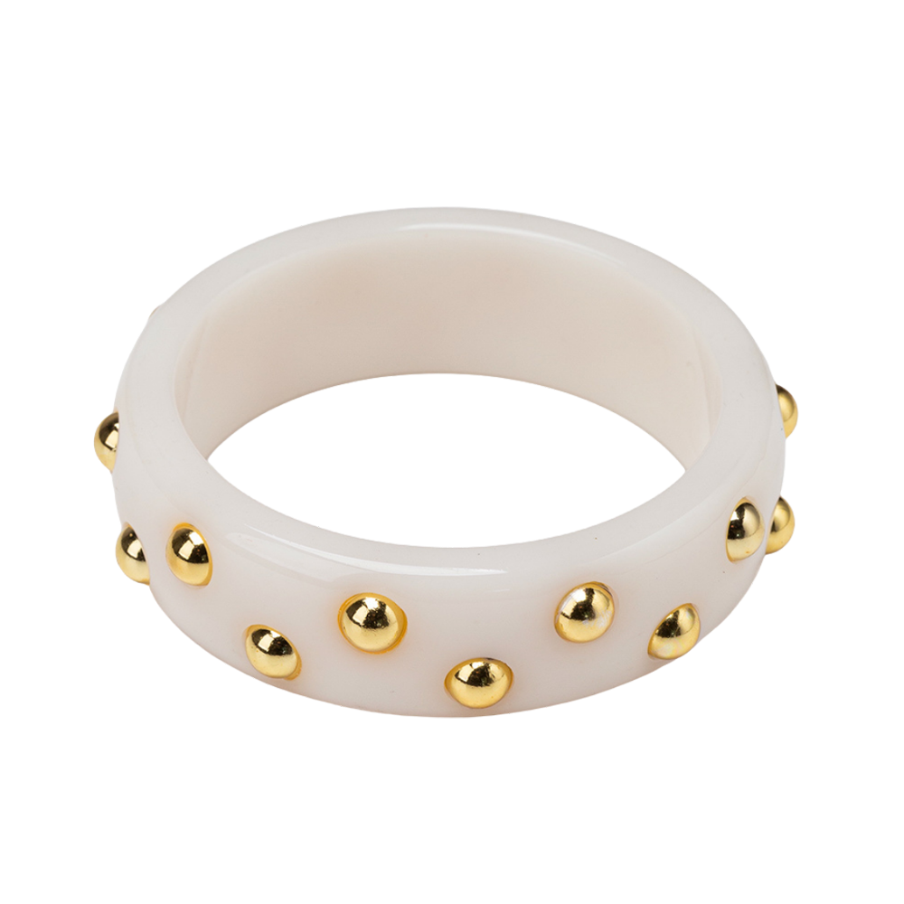 White Acrylic Bangle Bracelet with Gold Studs
