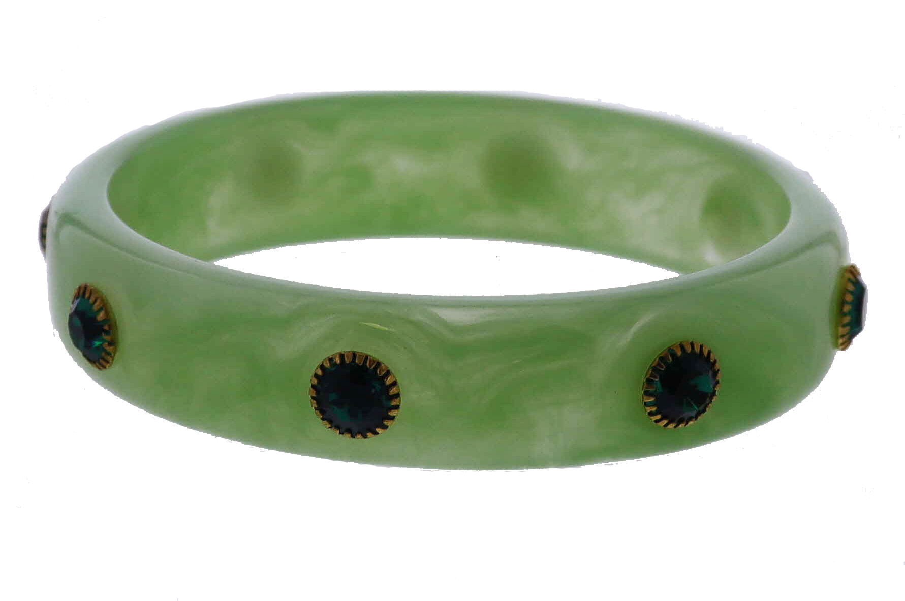 Green Acrylic Bangle Bracelet with Green Crystals