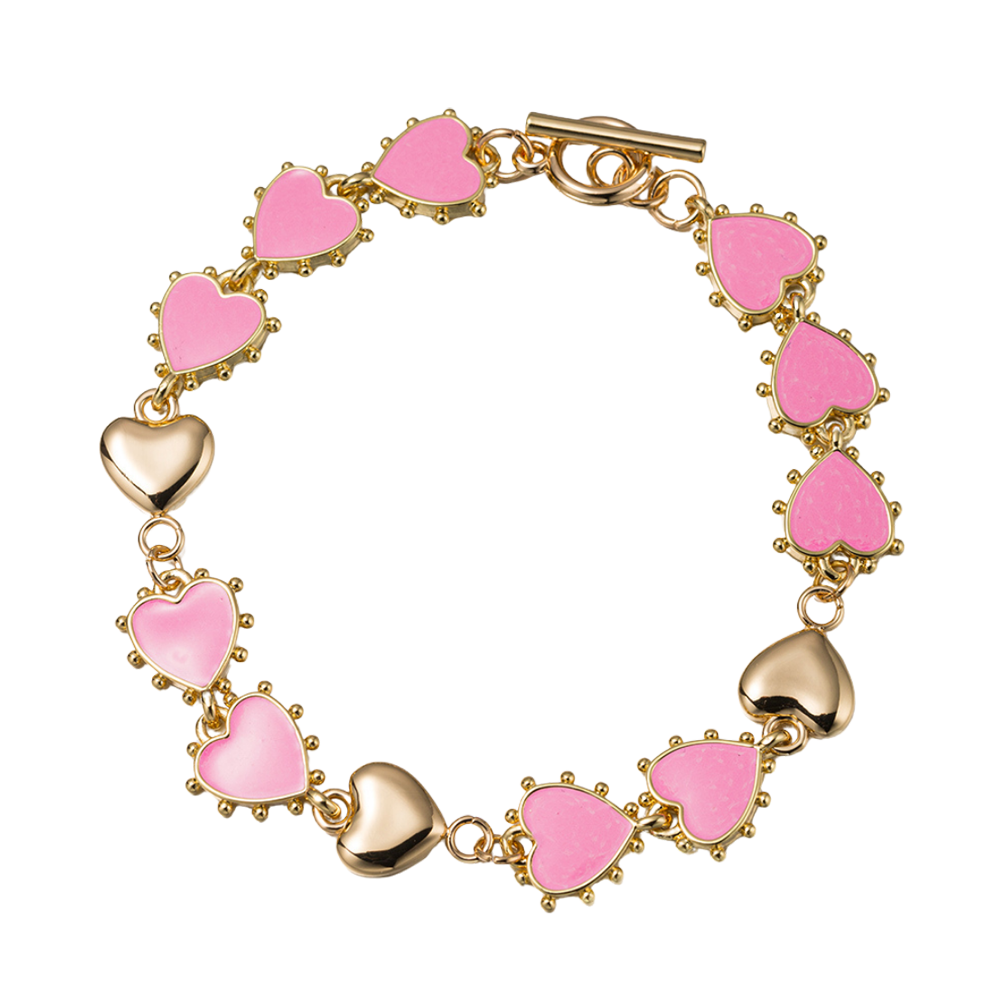 Pink, Gold Linked Hearts Toggle Bracelet