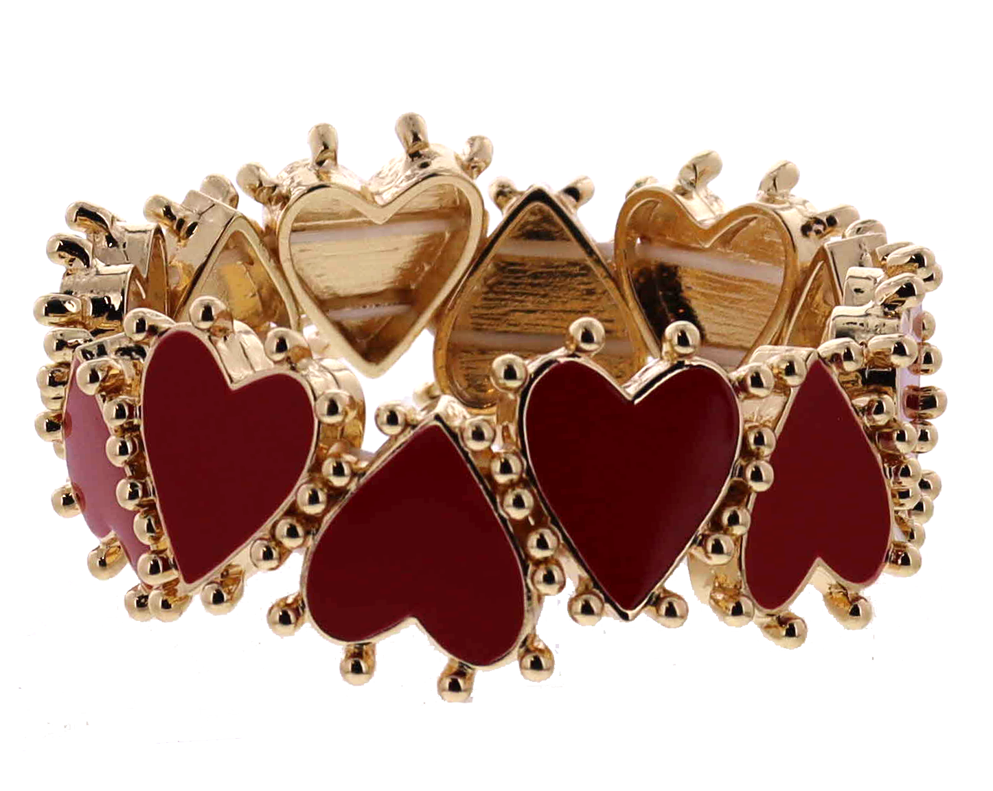 Gold, Red Enamel Heart Bracelet