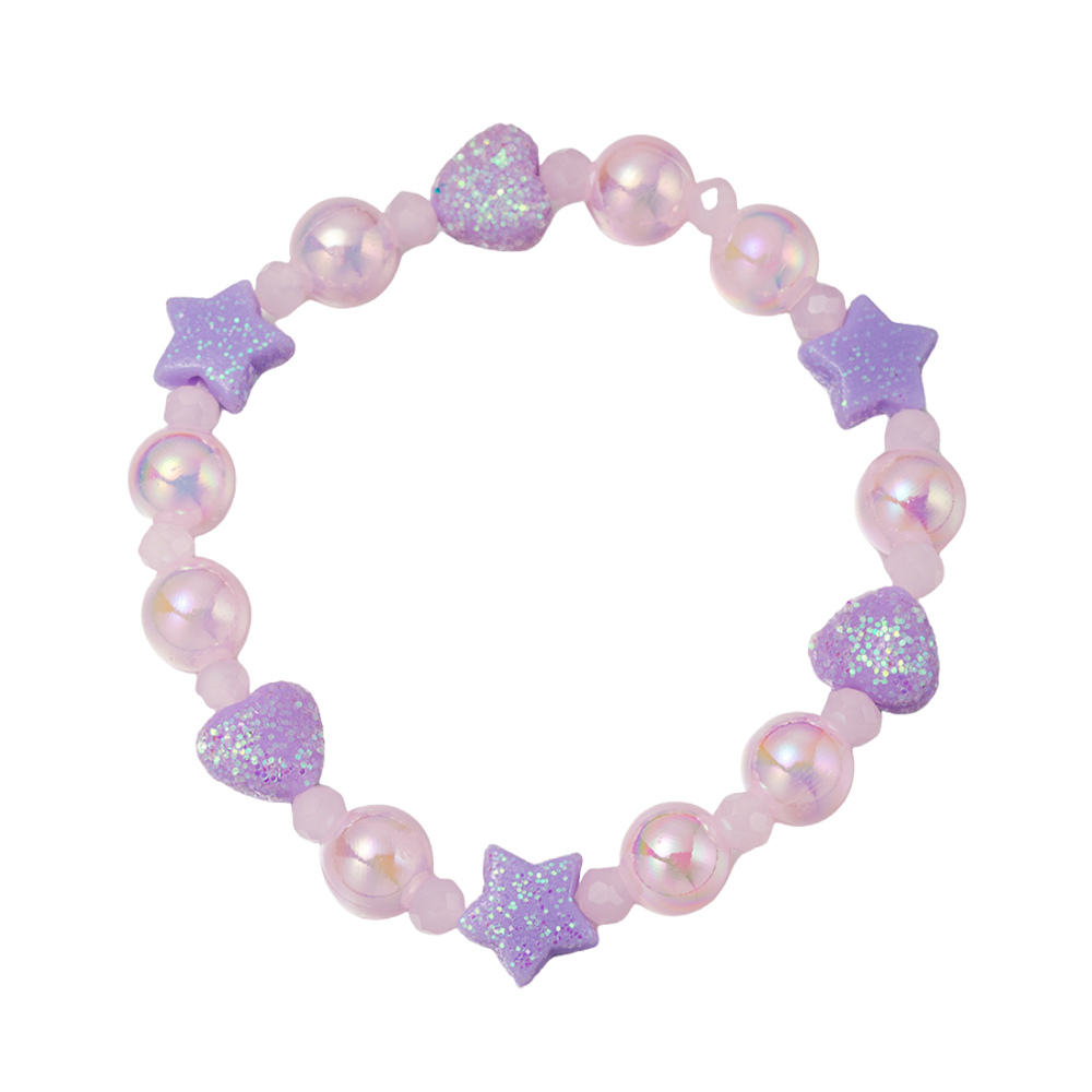Kids Pink, Lavender AB, Glitter with Stars and Hearts Stretch Bracelet