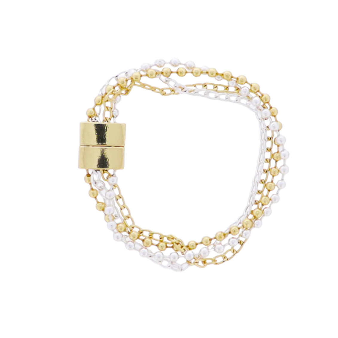 18k Gold Plated 4 Strand Gold & Ball & Silver Link Chain Magnetic Bracelet
