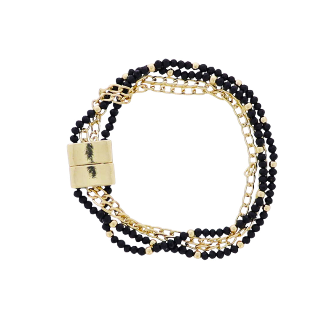 18k Gold Plated 4 Strand Gold, Pearl Beaded, Link Chain Magnetic Bracelet