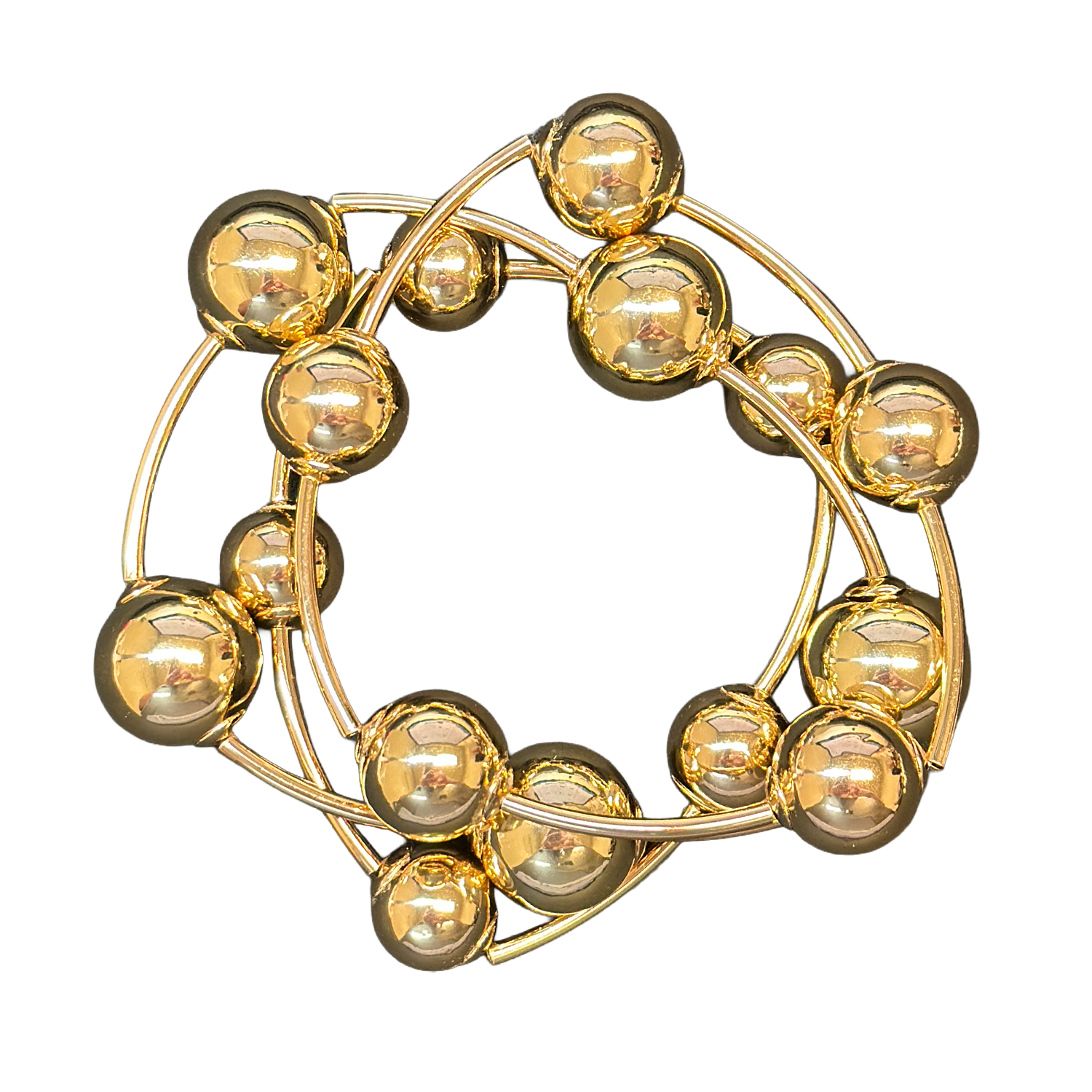 Gold Ball & Tube Set of 3 Stretch Bracelet