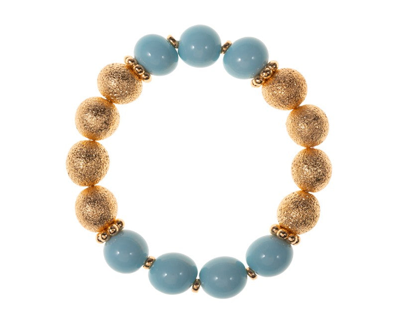 Baby Blue Beaded Stretch Bracelet with Gold Textured Beads