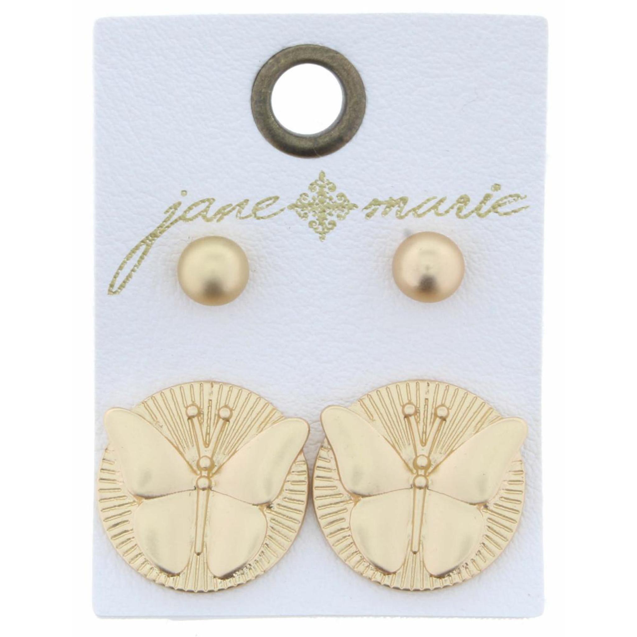 Set of 2, Gold Ball & Butterfly Circle Earring