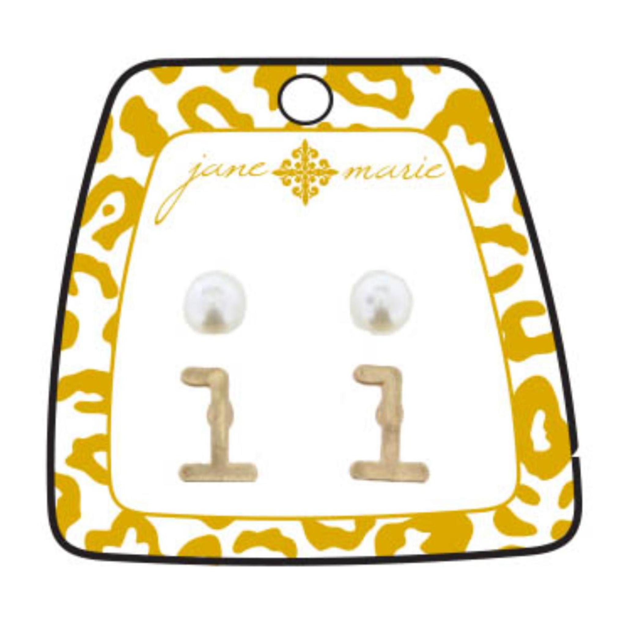 Gold "L" Block Initial with Pearl Stud Earring