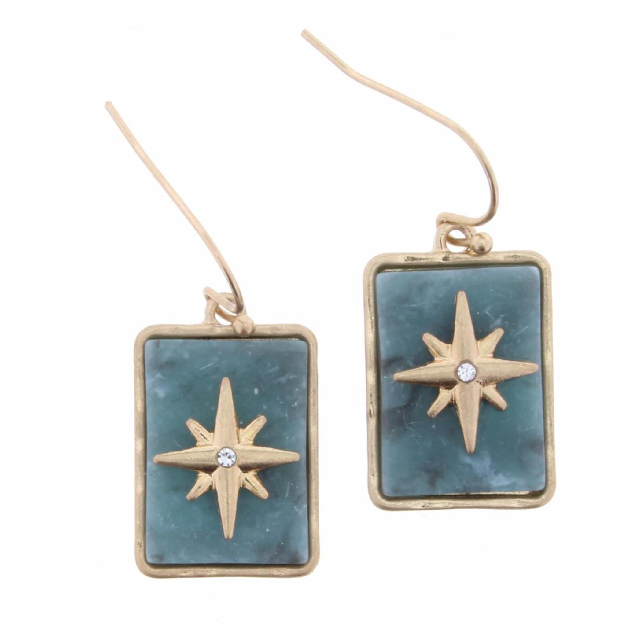 Rectangle Amazonite Stone with Gold Starburst Earring