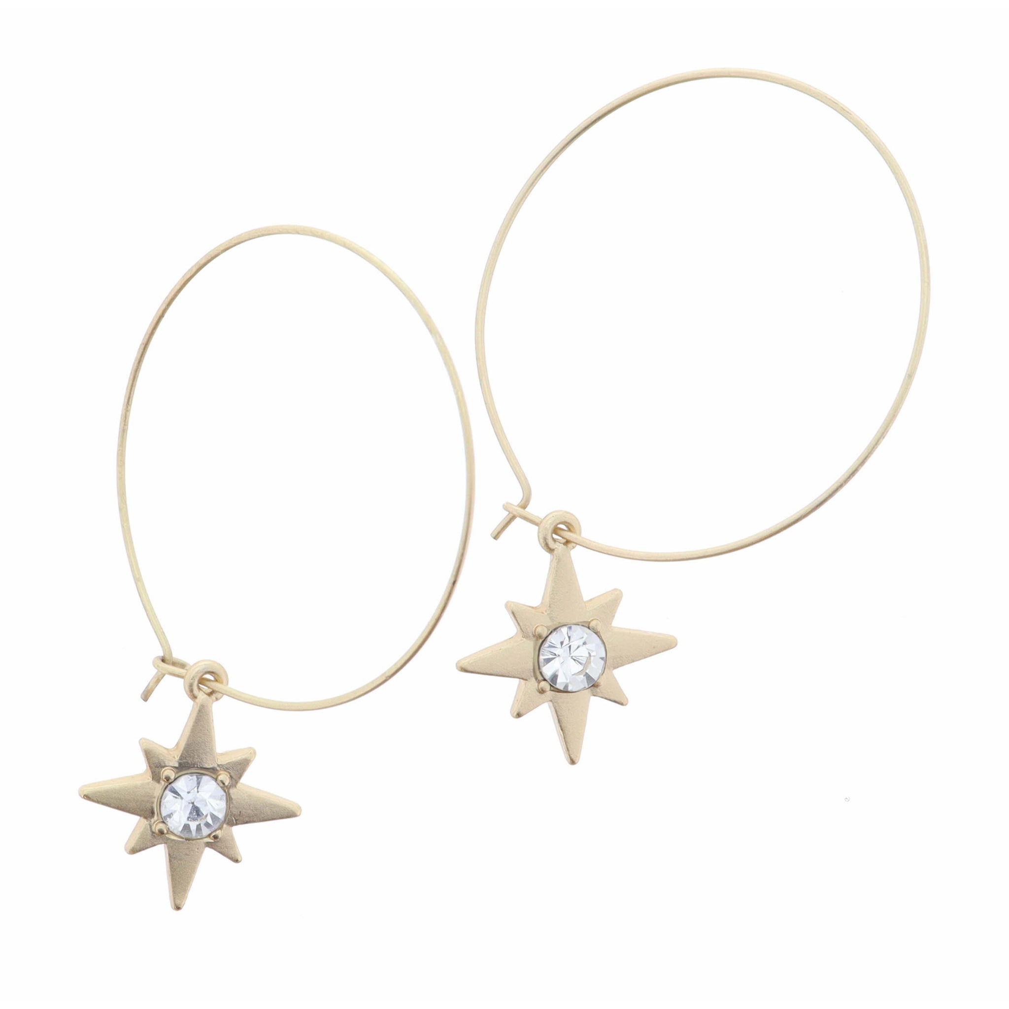 Gold Wire Hoop with Clear Crystal Star Earring