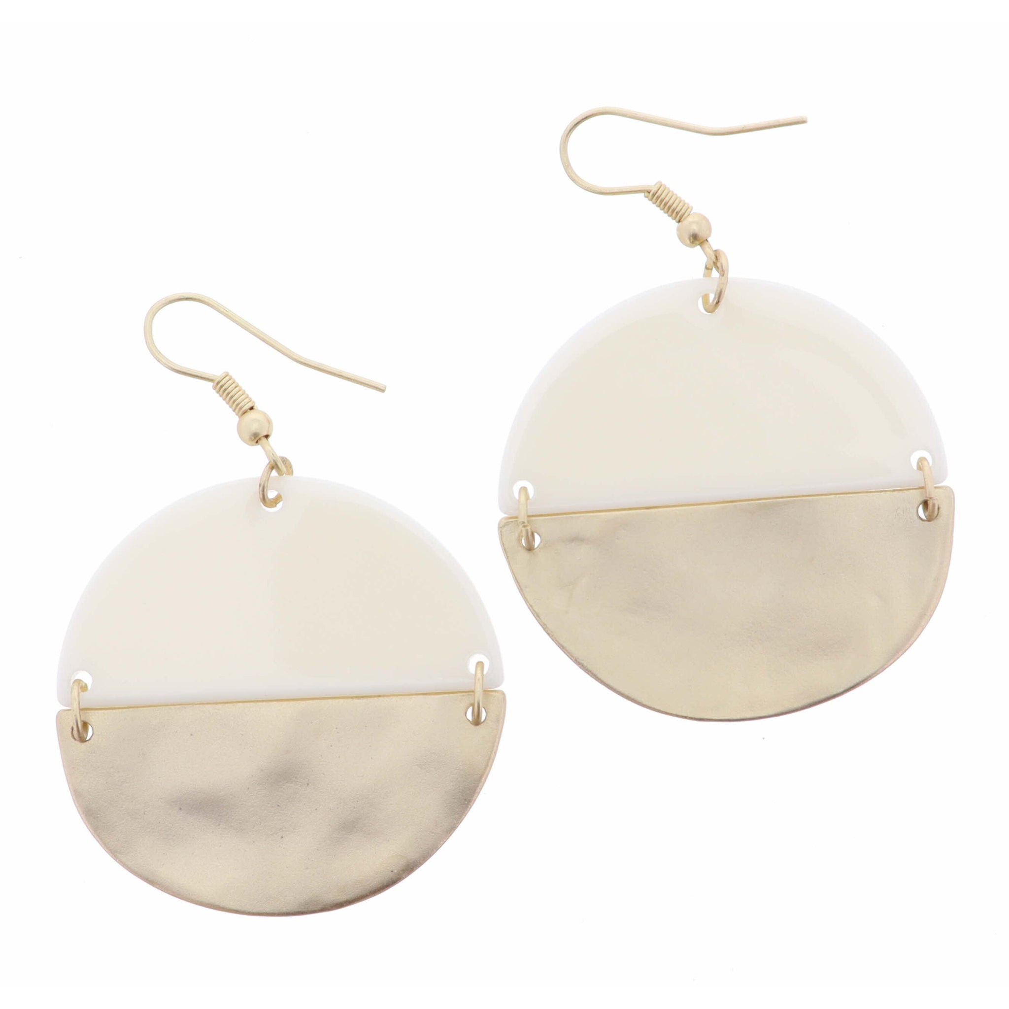Ivory Circle, Geometric Shapes, Fringe with Gold Accent Earring