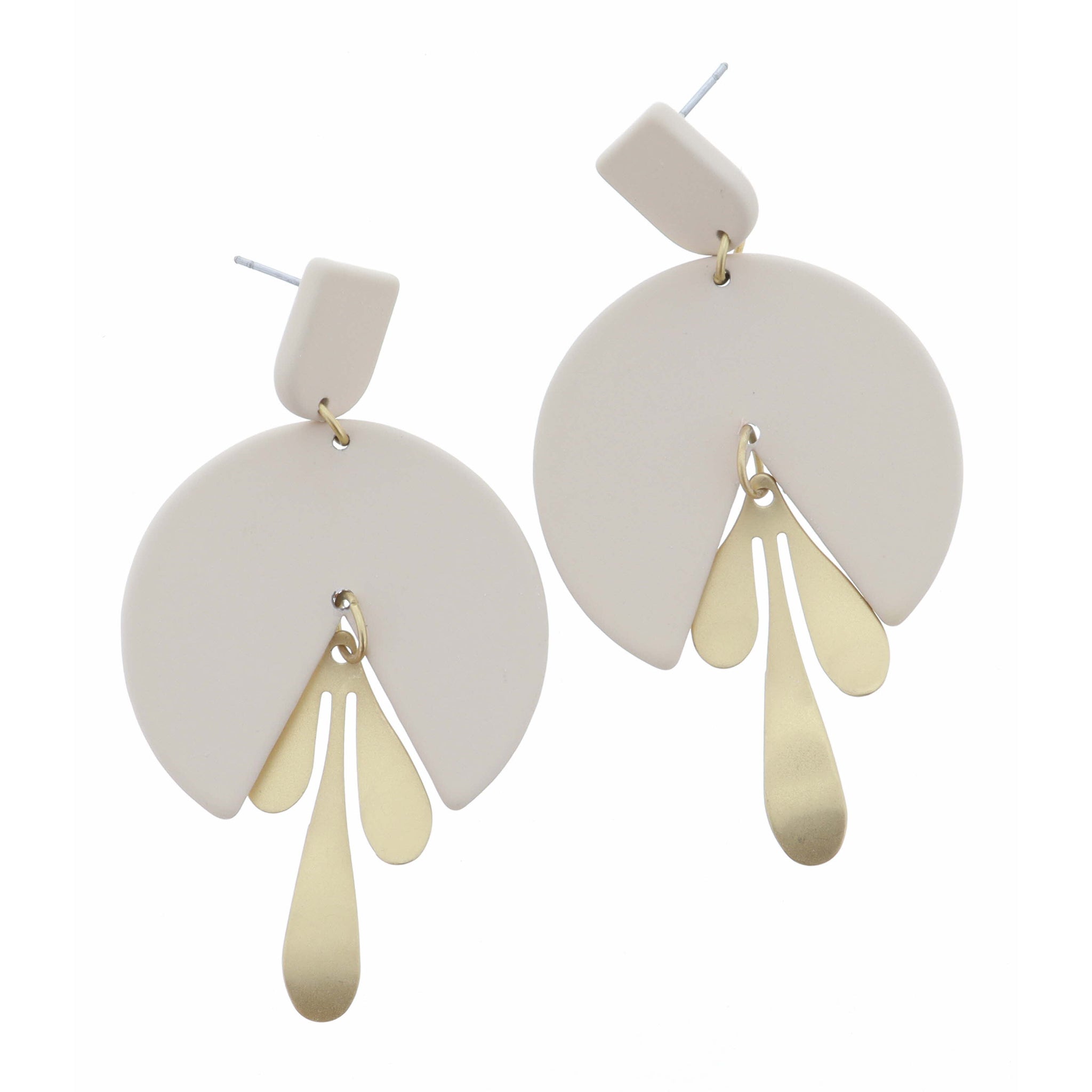 Muted Pink Post with Muted Pink Circle & Gold Decorative Accent Earring