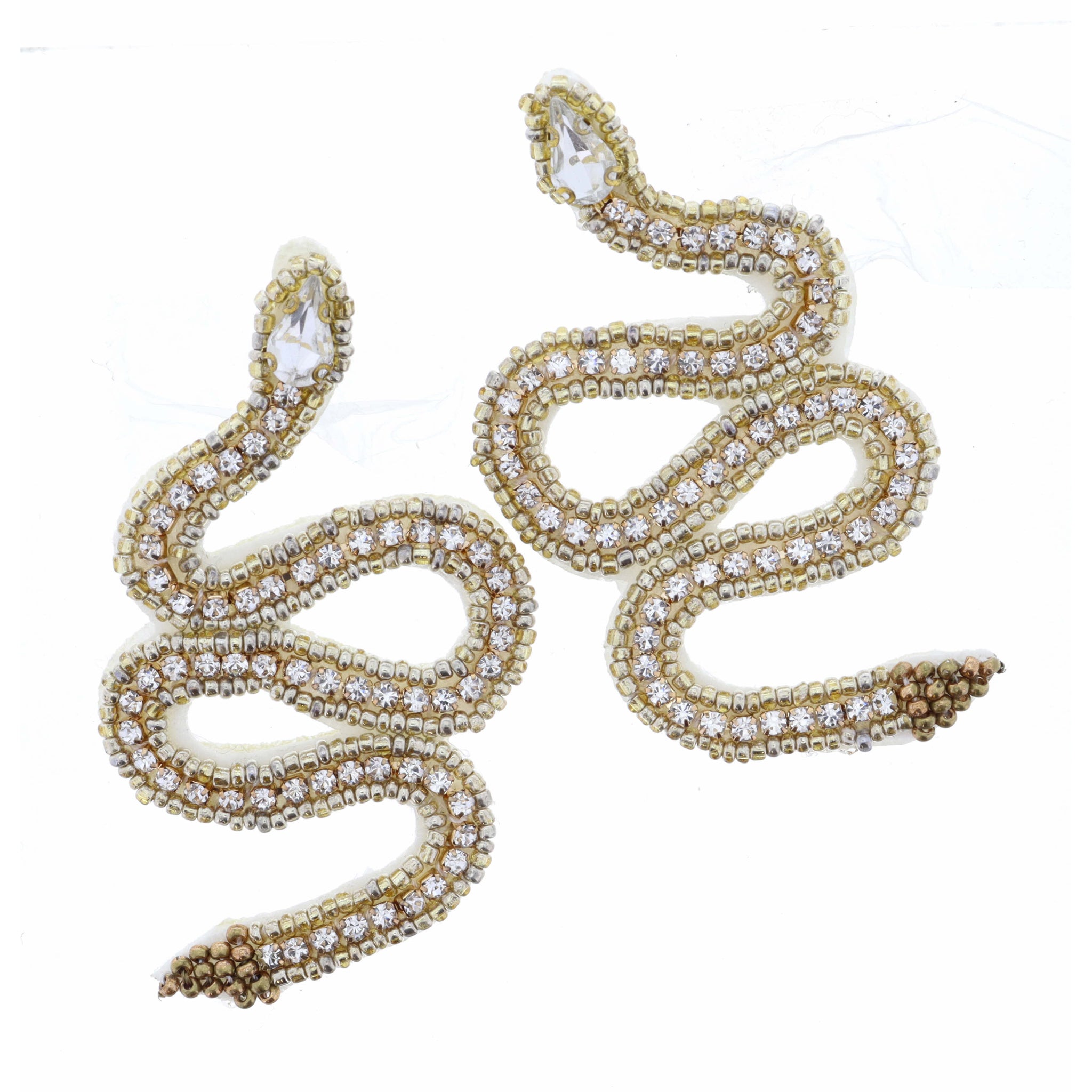 Gold and Clear Seed Bead Snake Earring