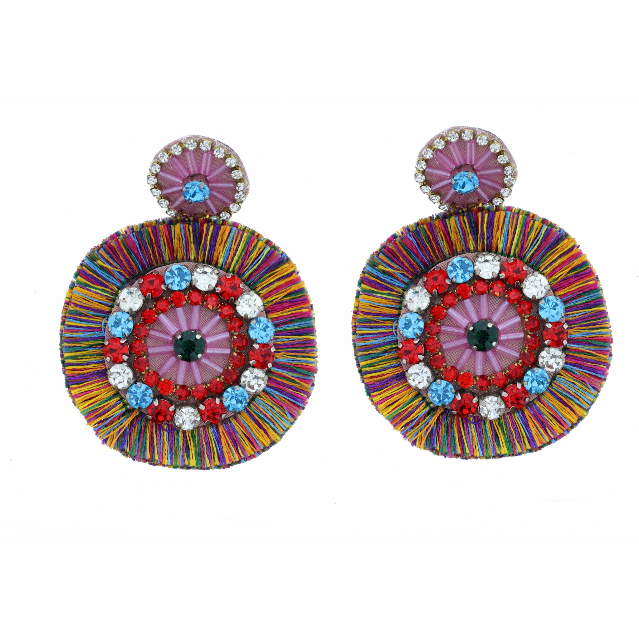 Crystal and Rhinestone Circle with Multi Fringe Circle Earring