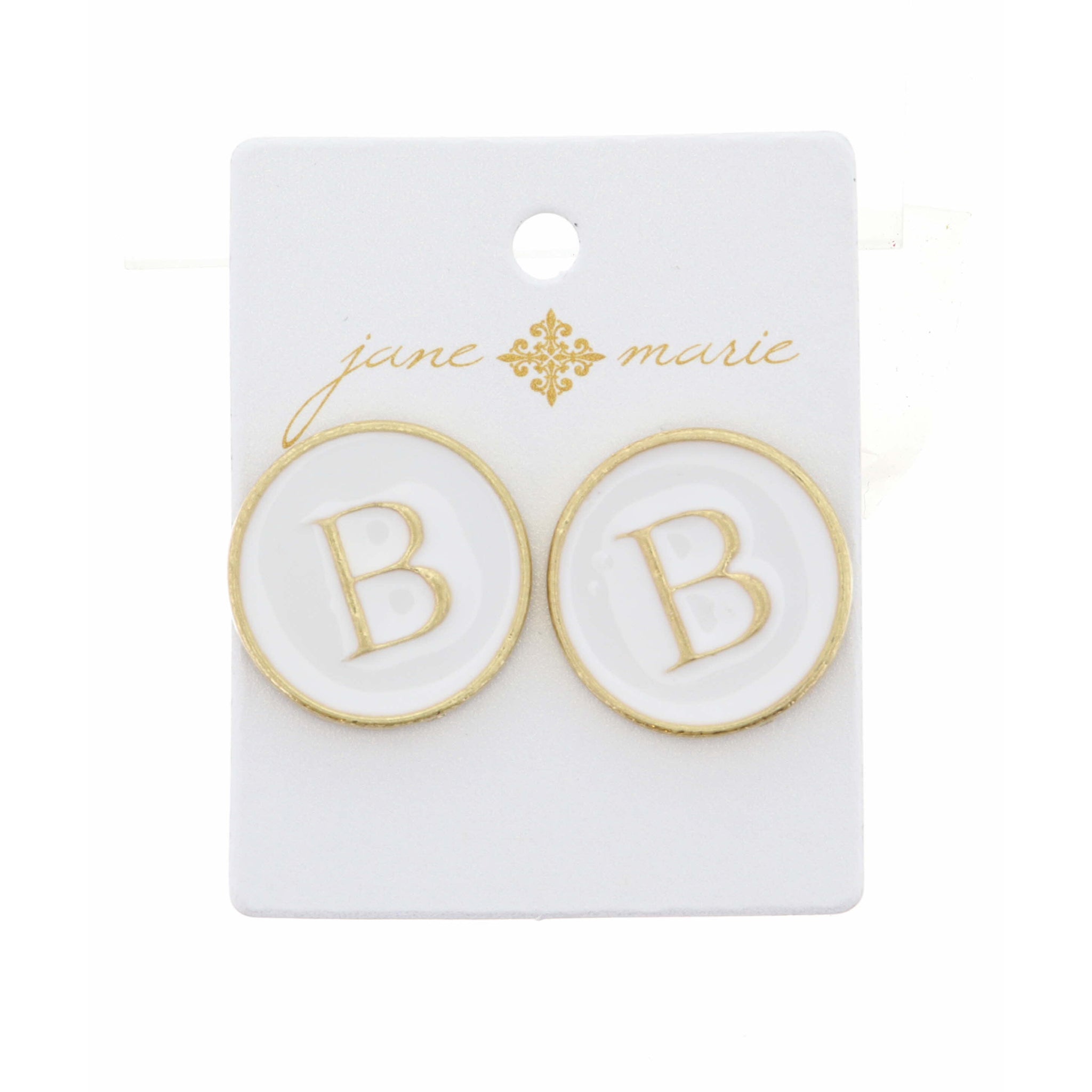 White Epoxy "B" Initial Earring