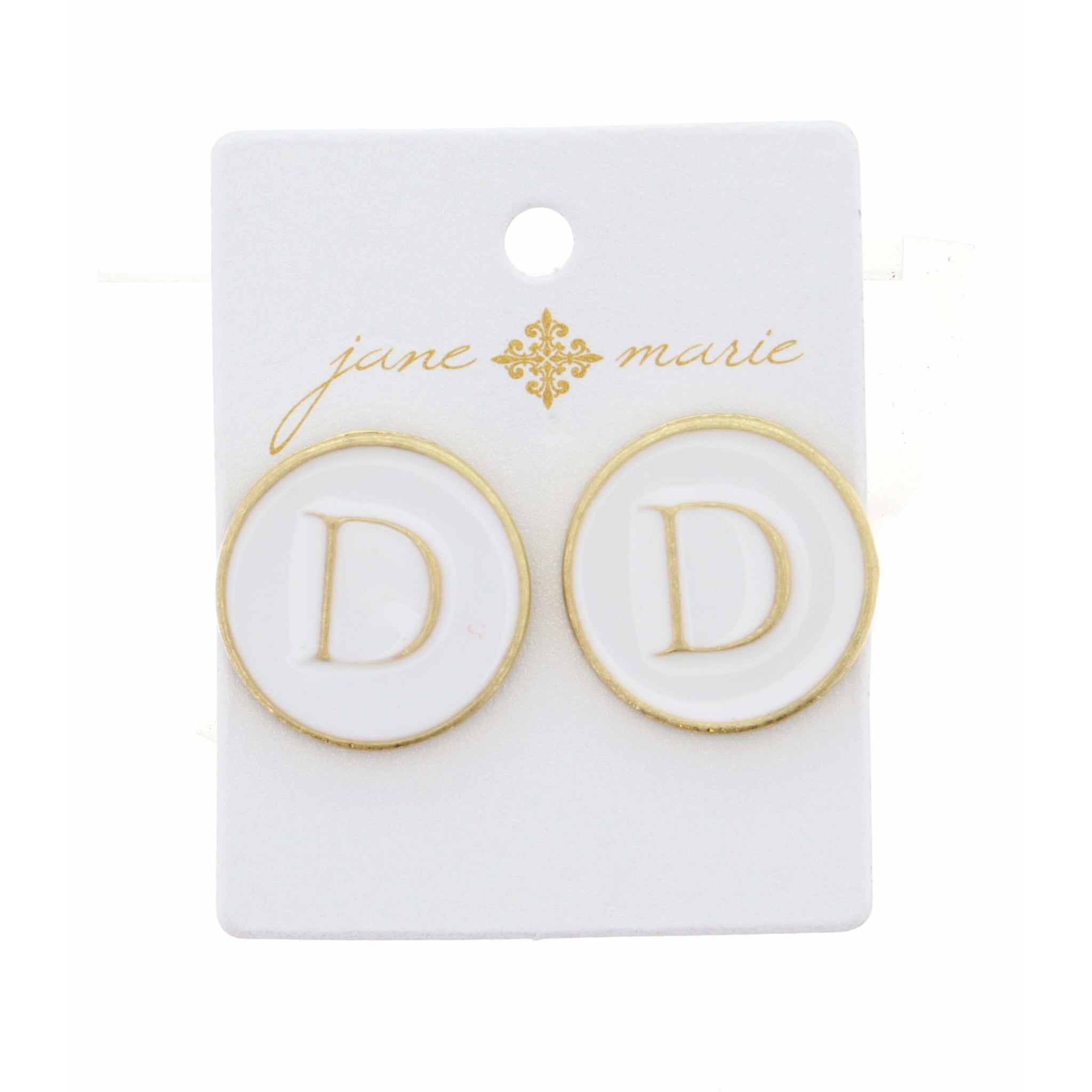White Epoxy "D" Initial Earring
