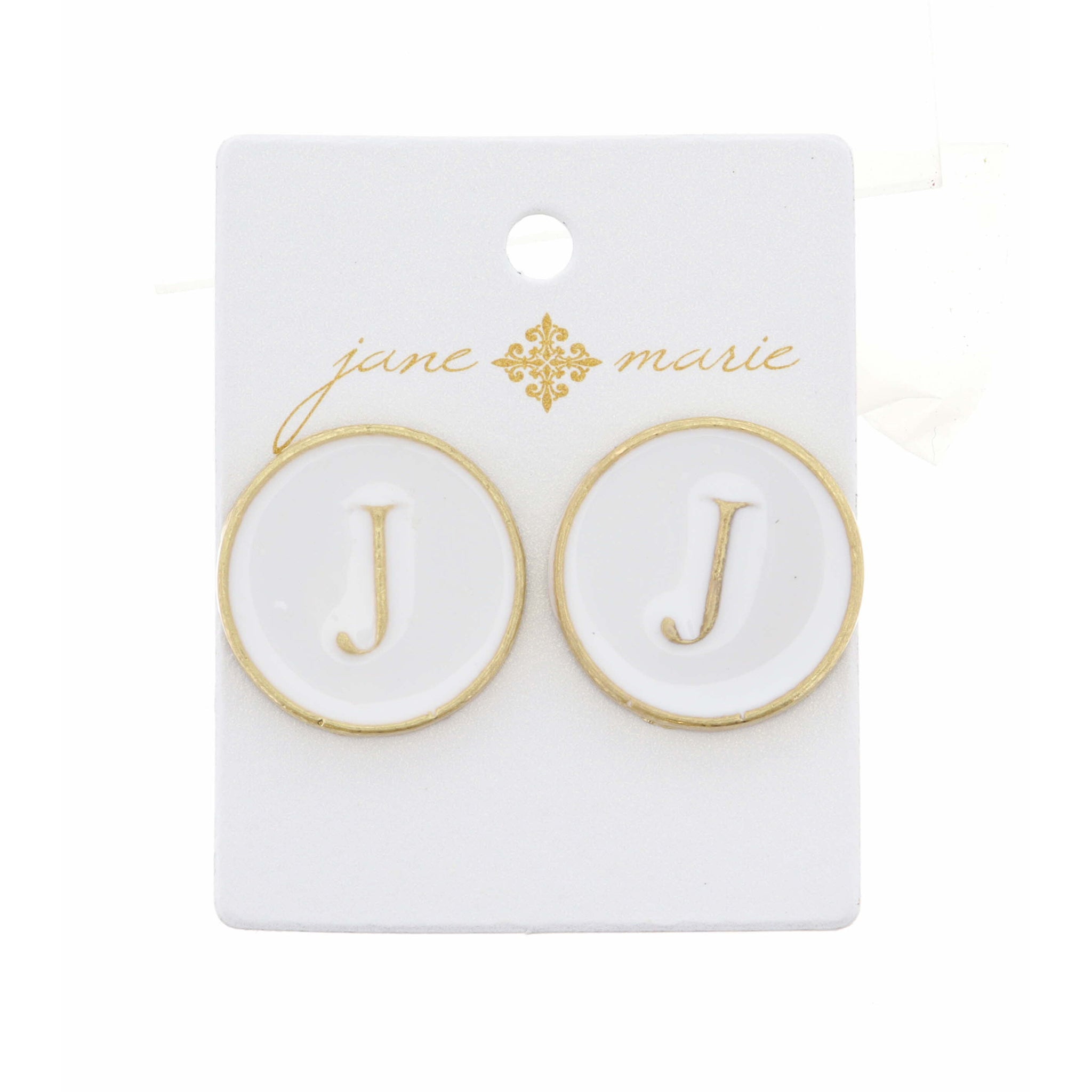 White Epoxy "J" Initial Earring