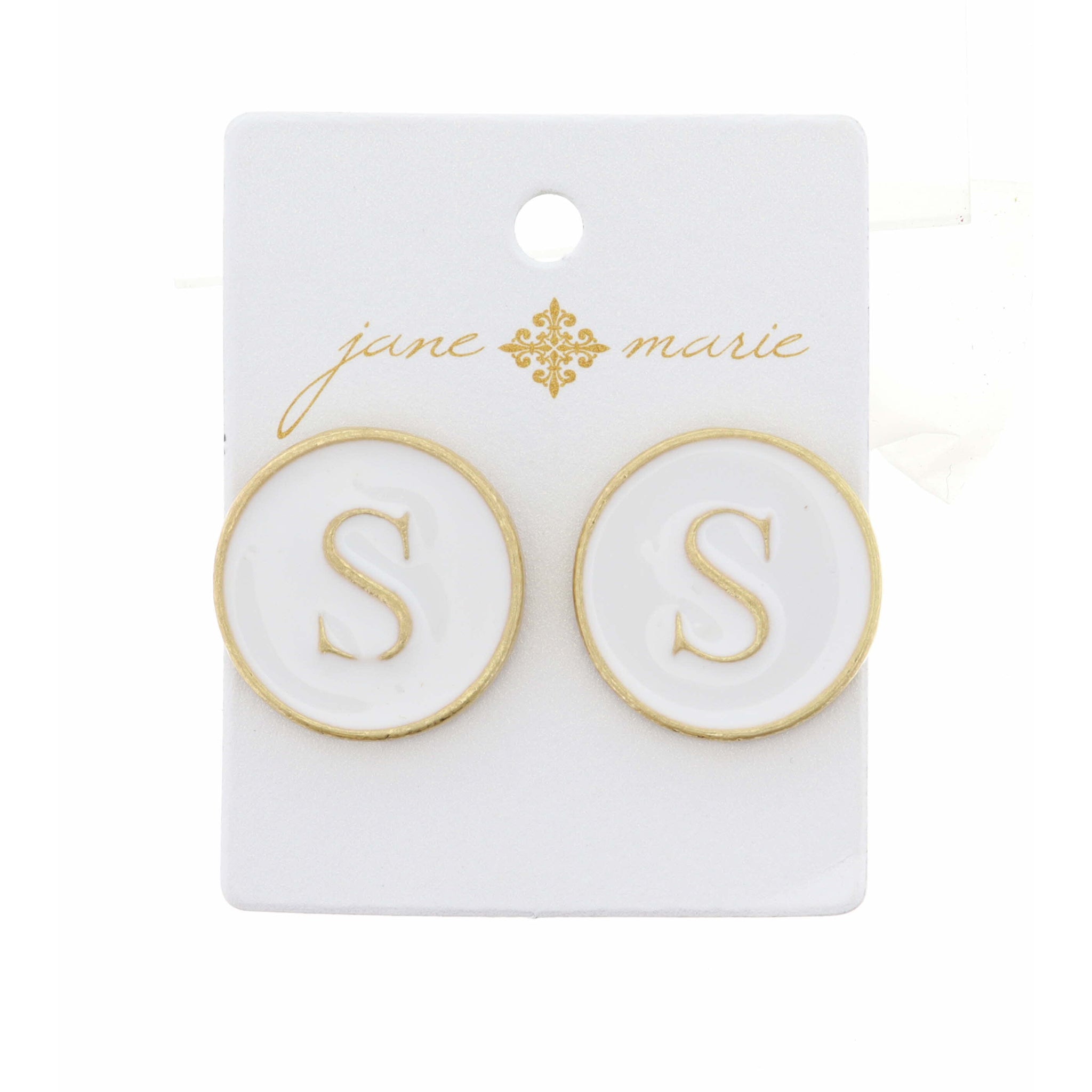 White Epoxy "S" Initial Earring