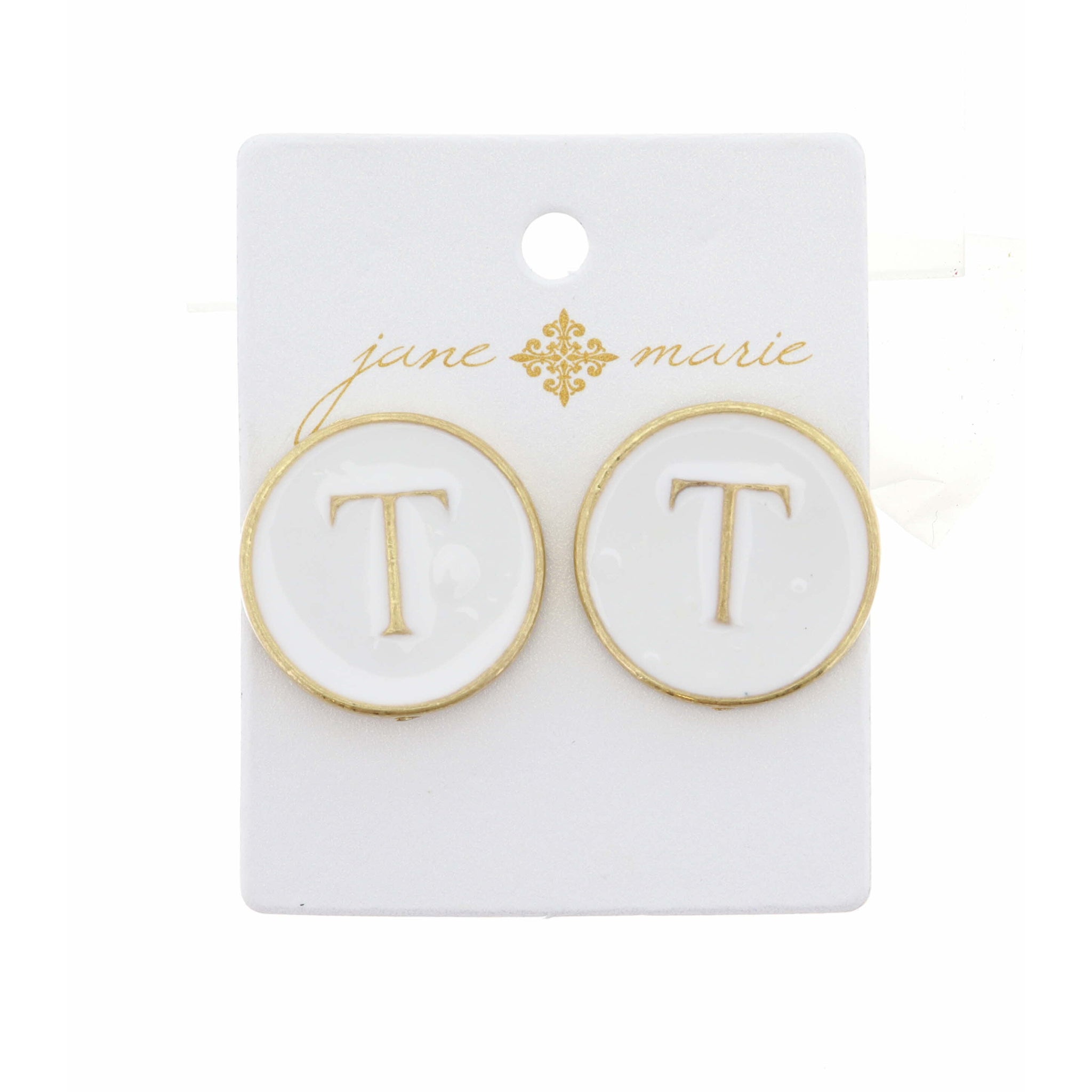 White Epoxy "T" Initial Earring