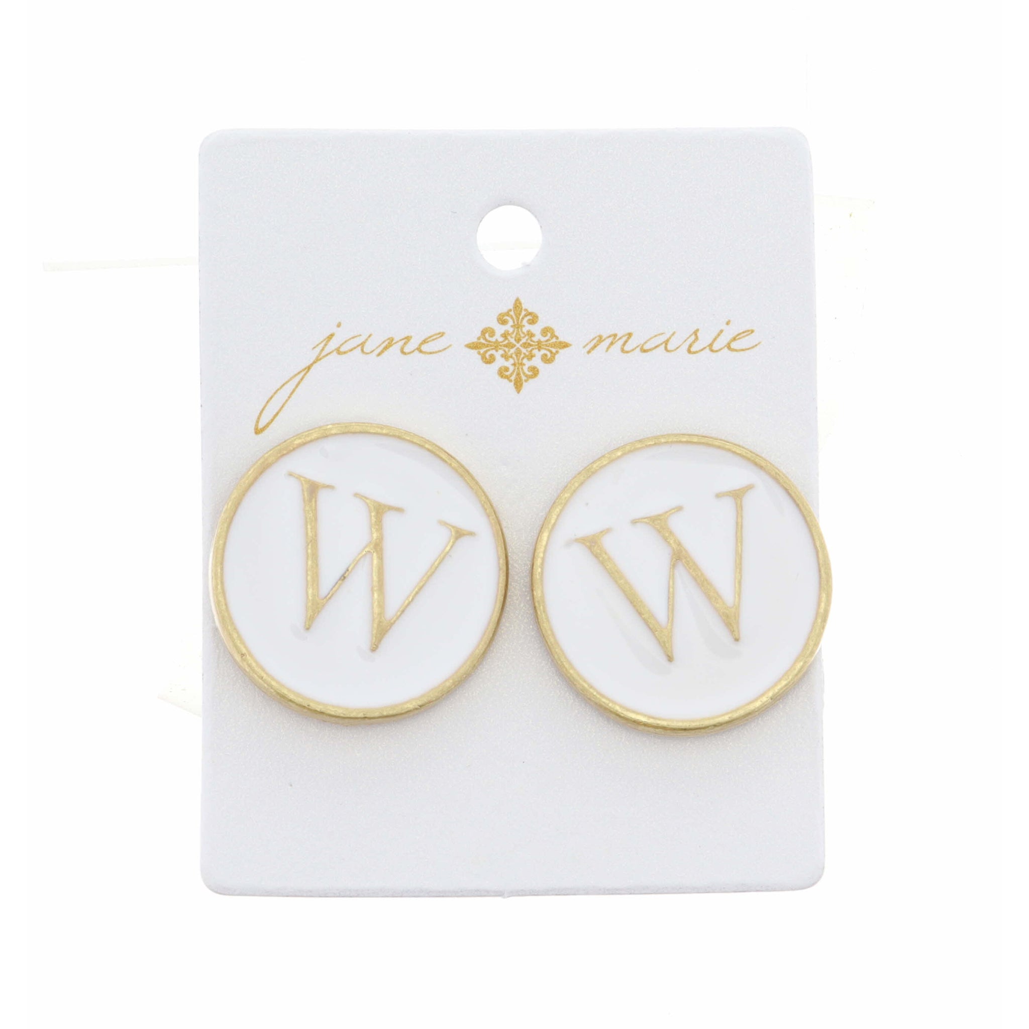 White Epoxy "W" Initial Earring