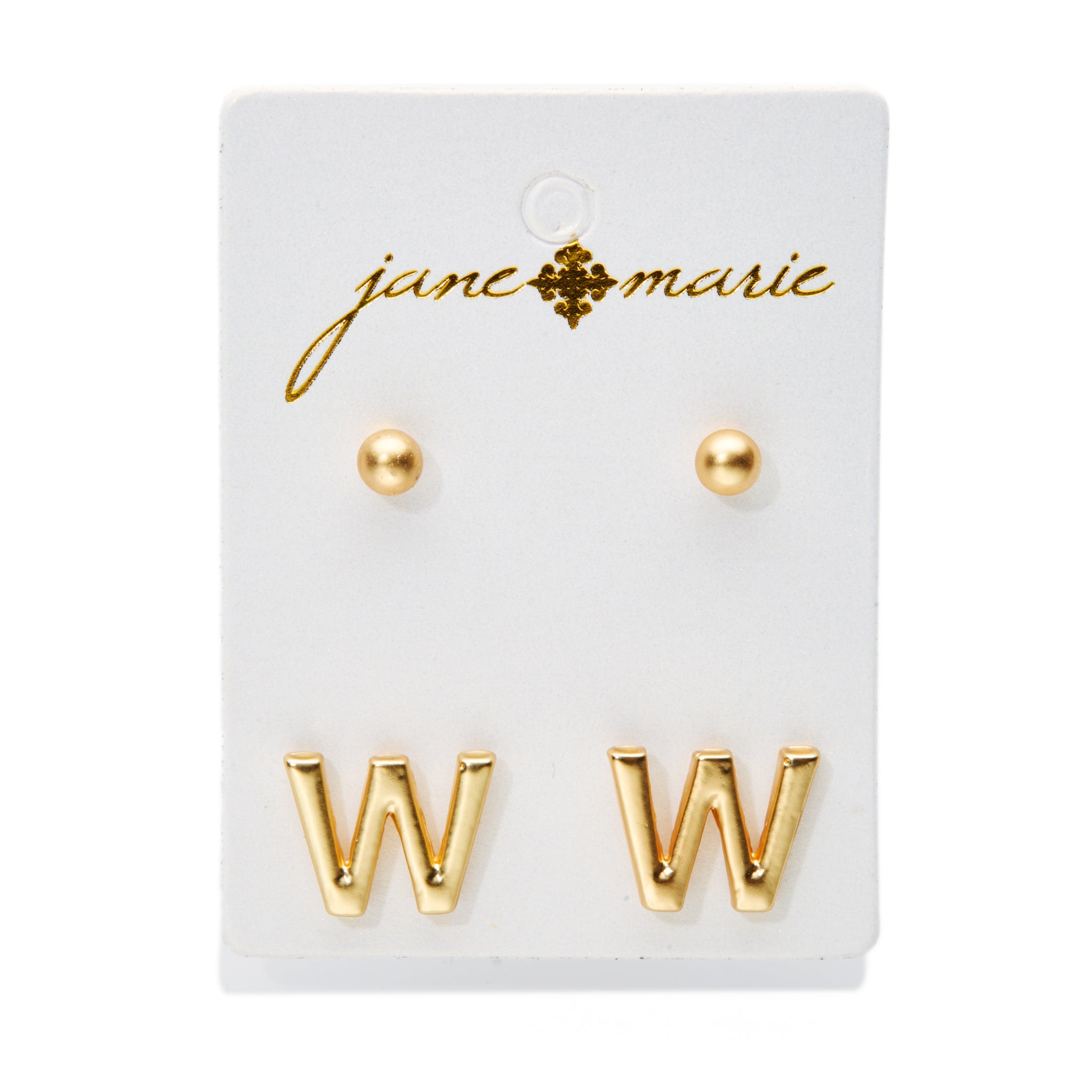 2 Stud, Block "W" Initial Earring