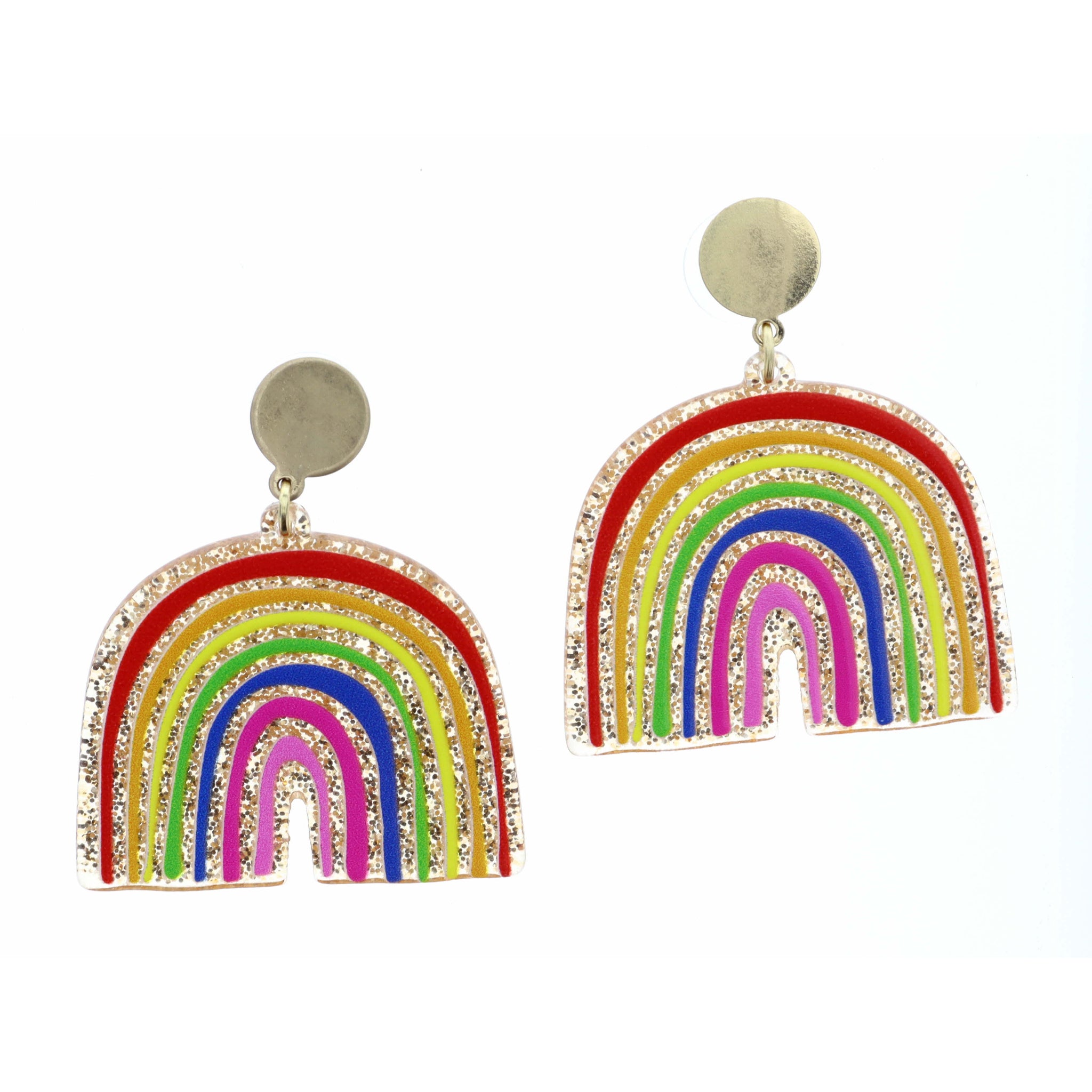 Rainbow with Glitter Background Earring