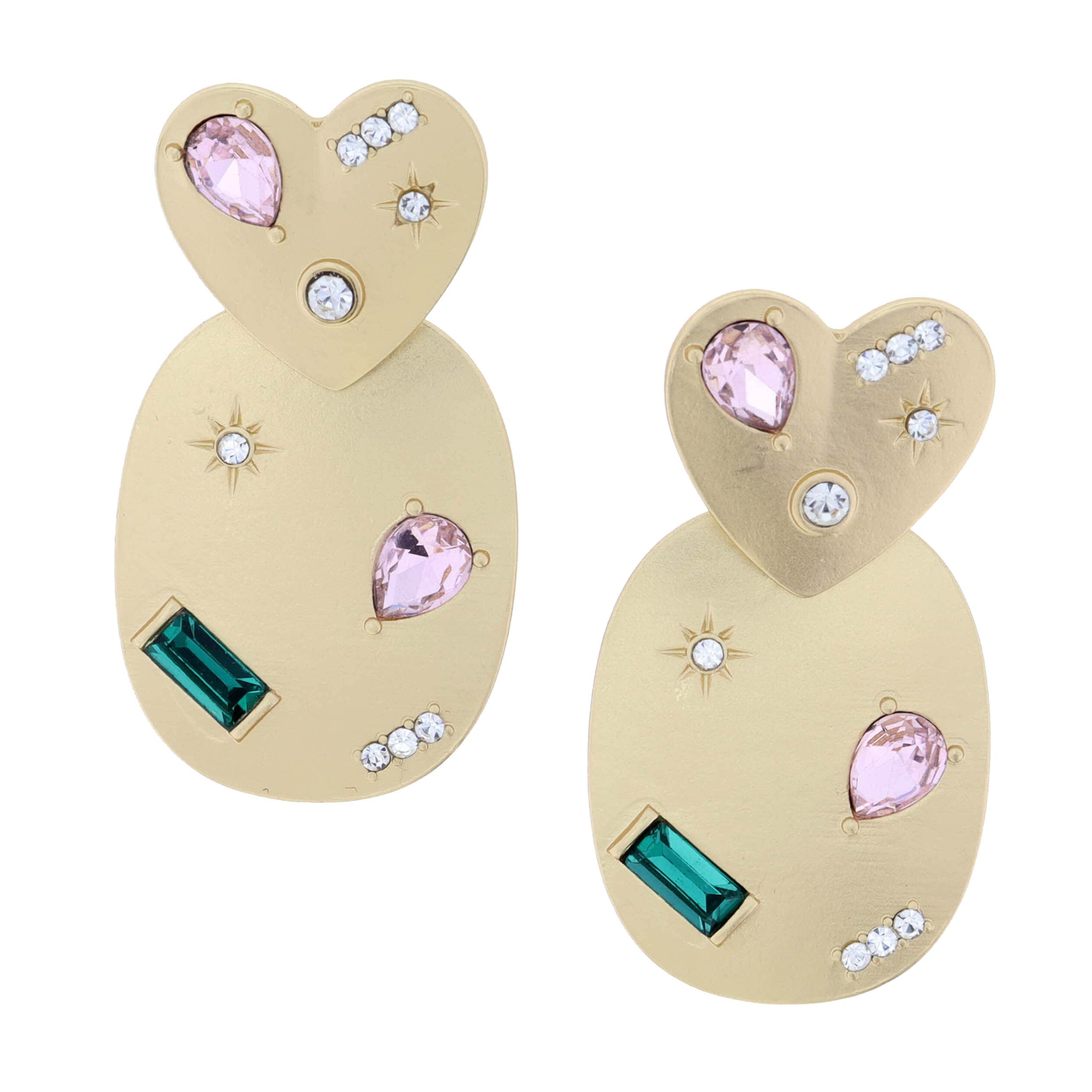 Crystal Inlaid Heart with Crystal Inlaid Rounded Disk Earring