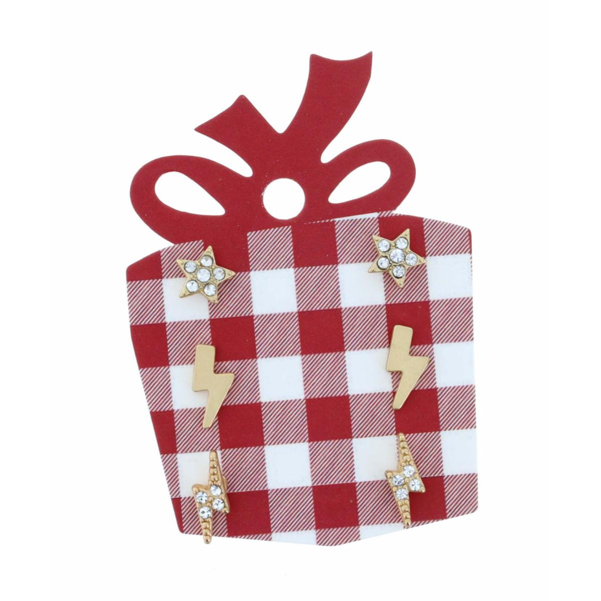 Crystal Star, Gold Lightning Bolt, Crystal Lightning Bolt Earring