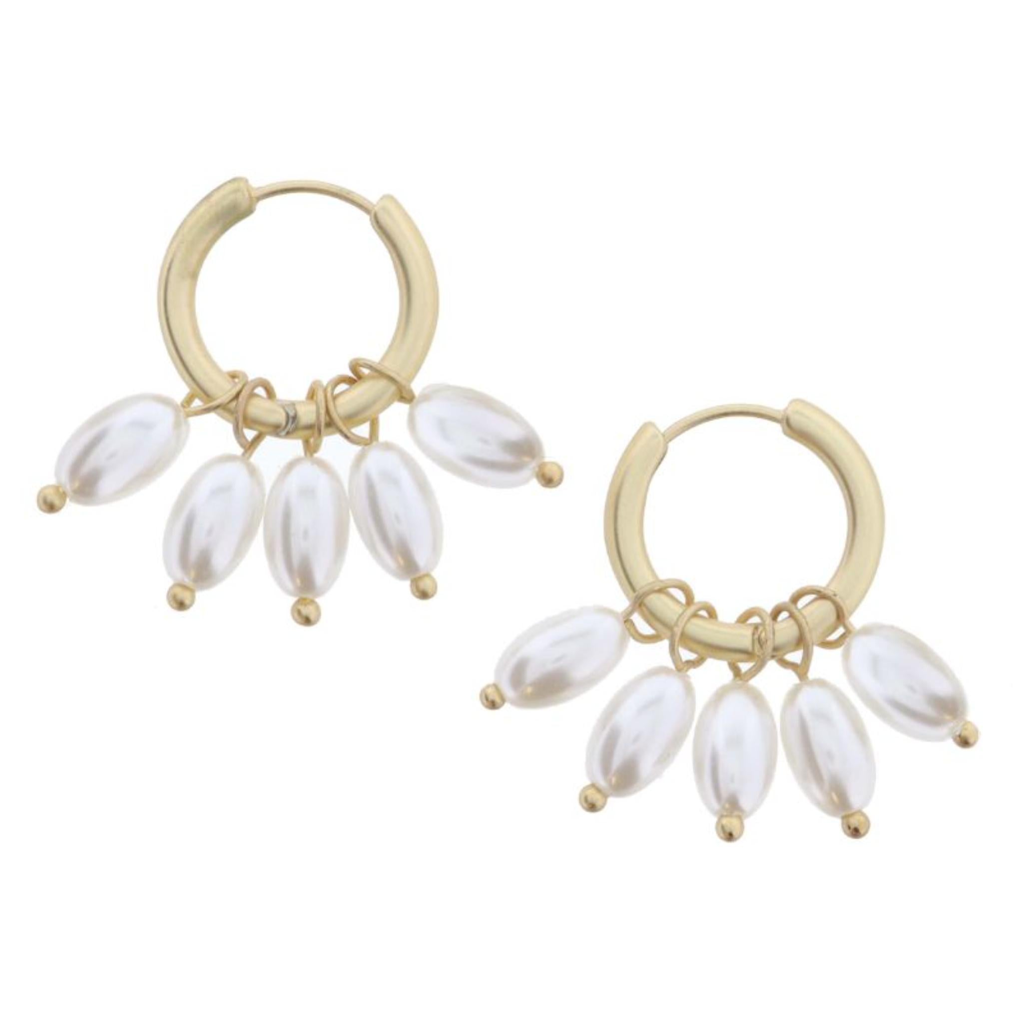 Gold Huggie with Multi Oval Pearl Dangles Earrings