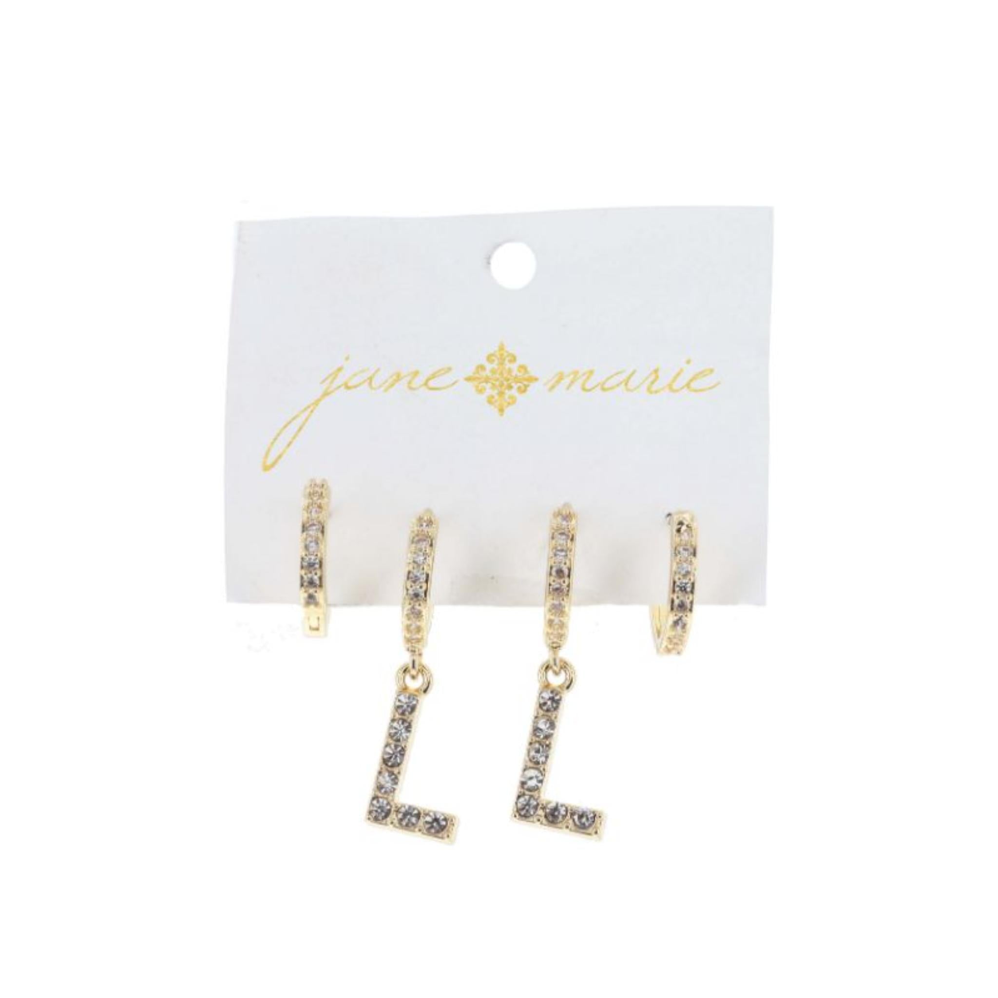 Set of 2, Crystal Huggie, Crystal Huggie with Crystal "L" Earrings