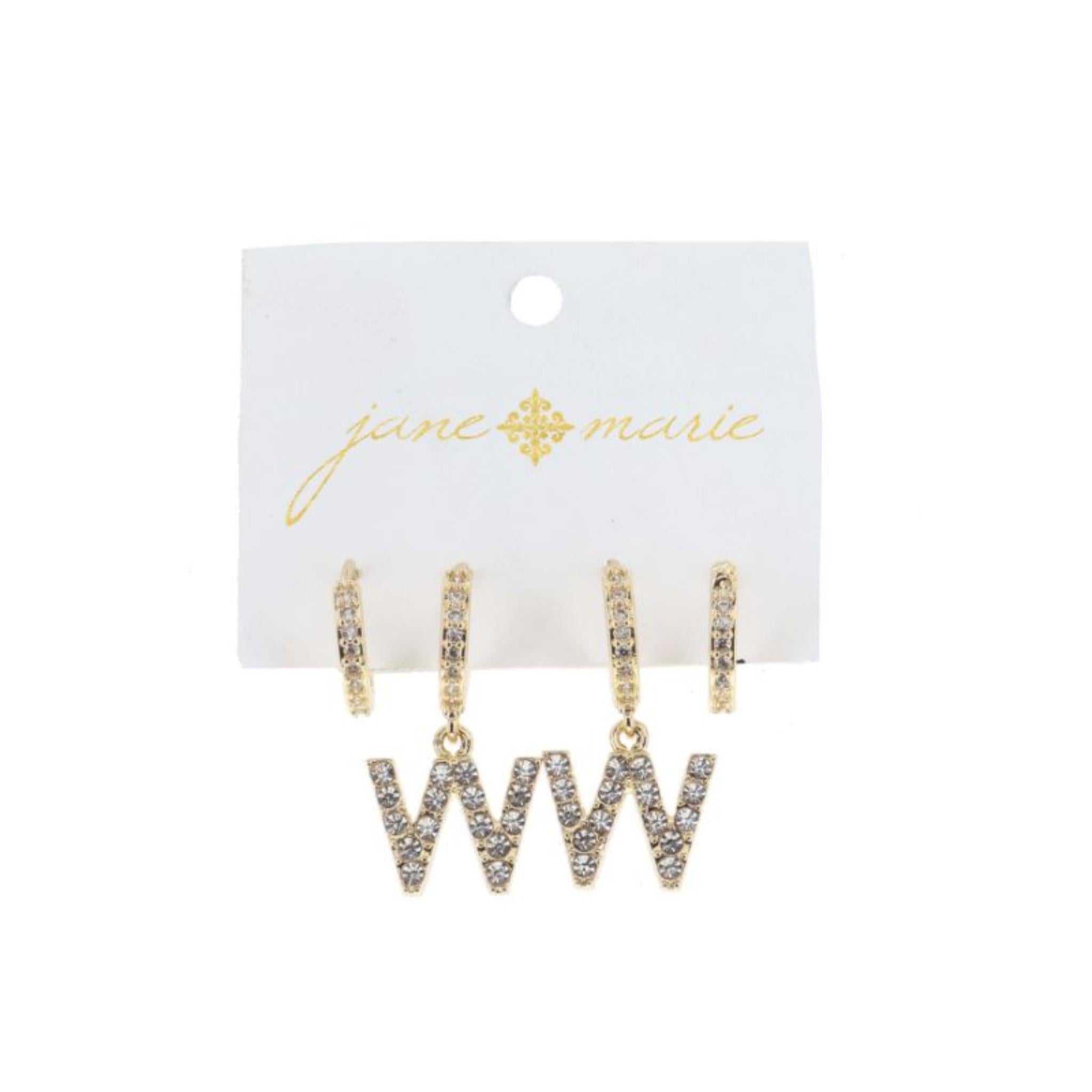 Set of 2, Crystal Huggie, Crystal Huggie with Crystal "W" Earrings