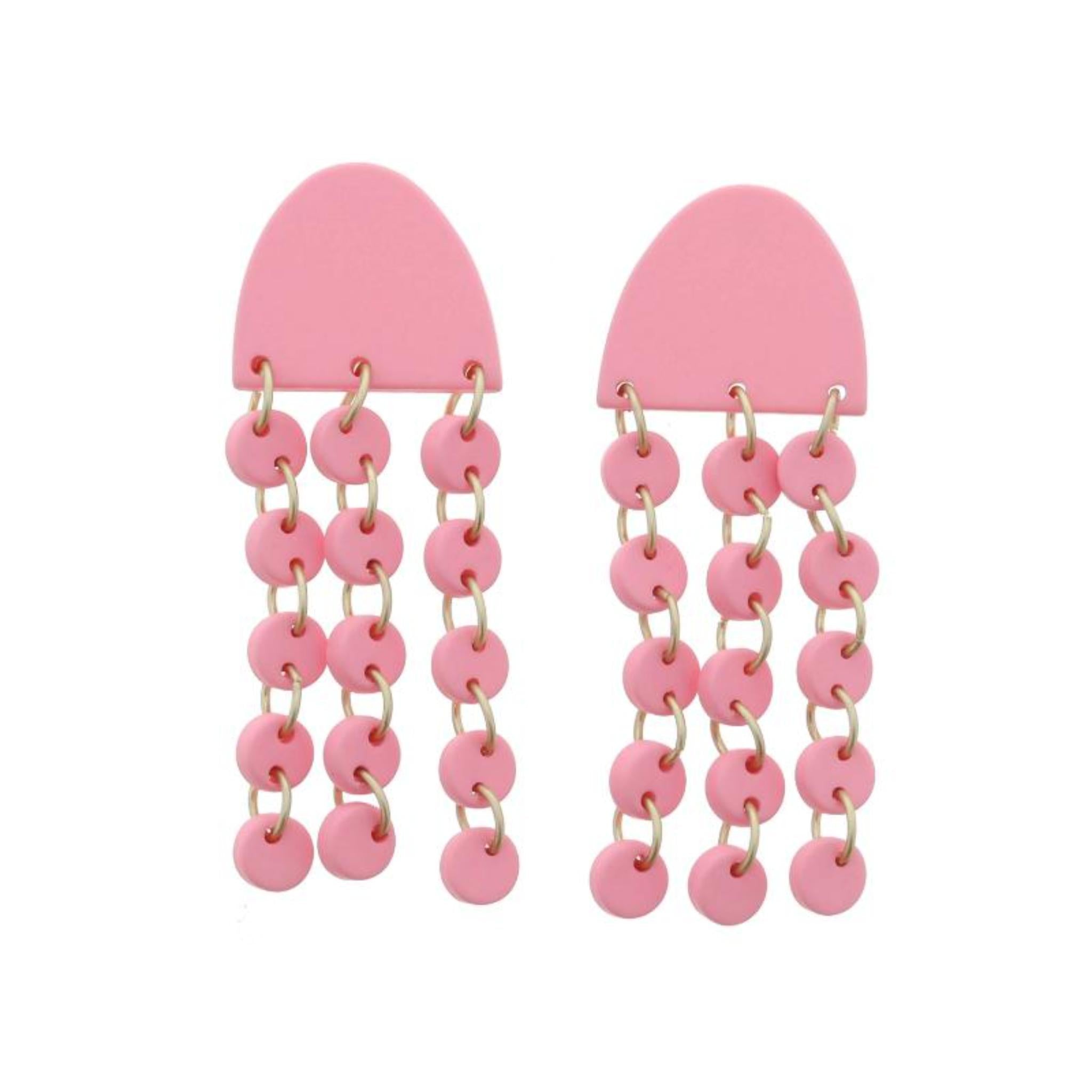 Pink Arch Post with Tiered Mini Circle Fringe Earrings