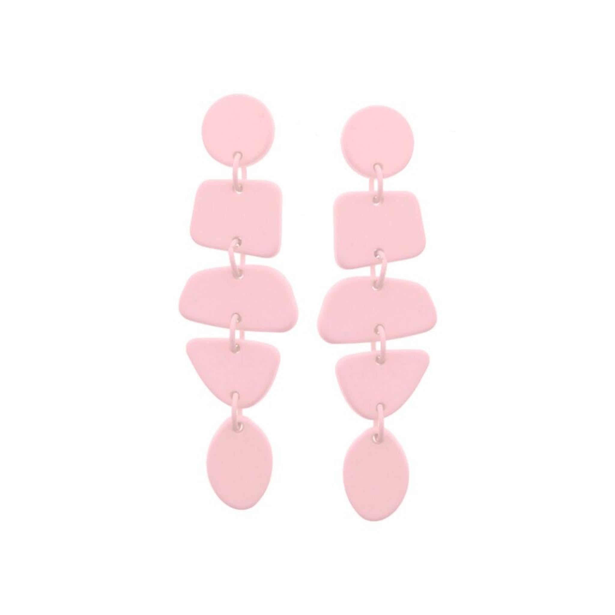 Light Pink Circle Post and Tiered Abstract Shapes Earrings
