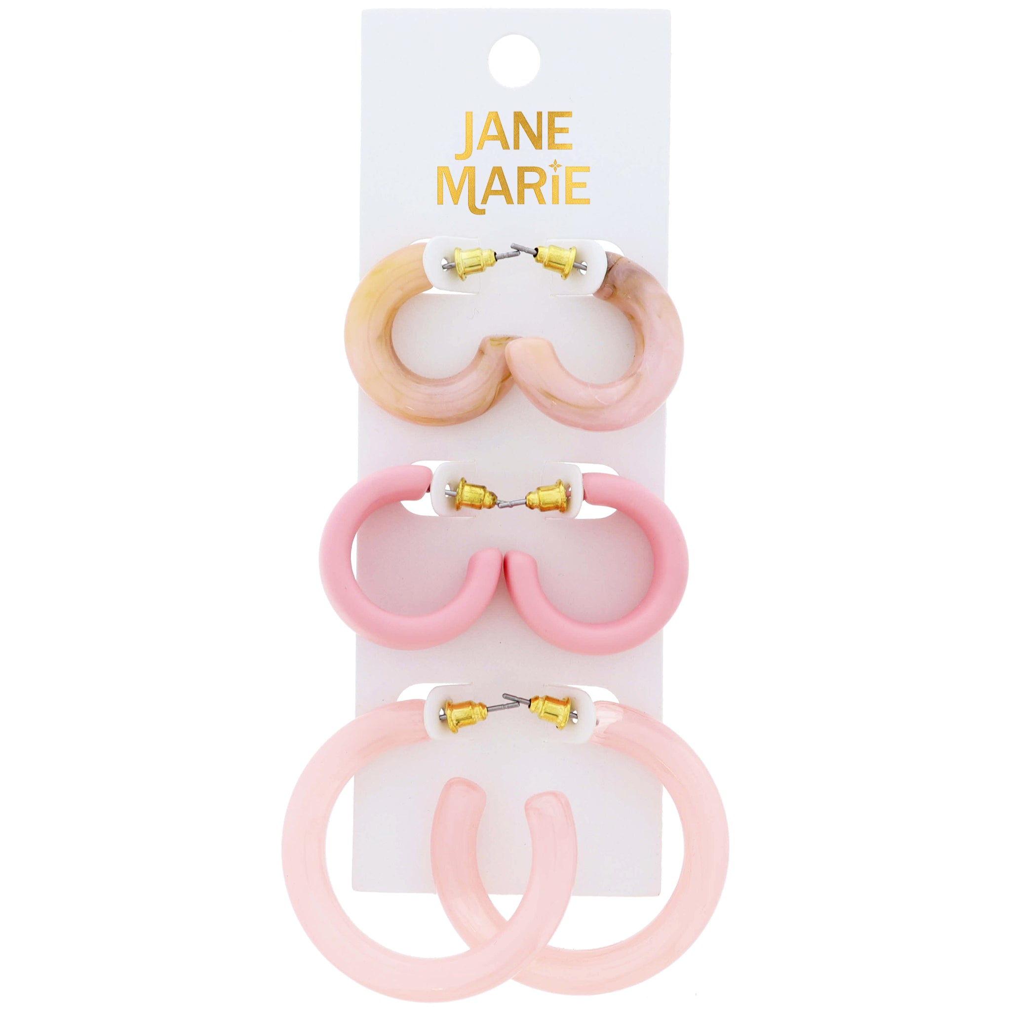 Set of 3, Light Pink Resin Hoops, Light Pink Wide Hoop, Earrings, 1", 1", 1.65" Top to Bottom Wide