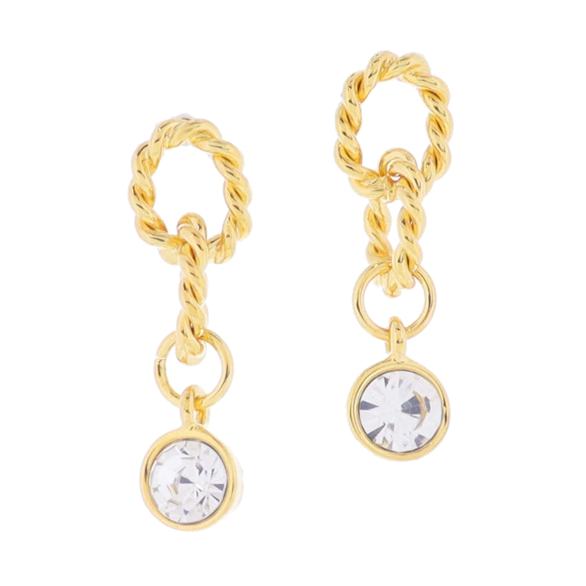 18K Gold Plated Twist Oval Links with Clear Crystal Dangle Earrings