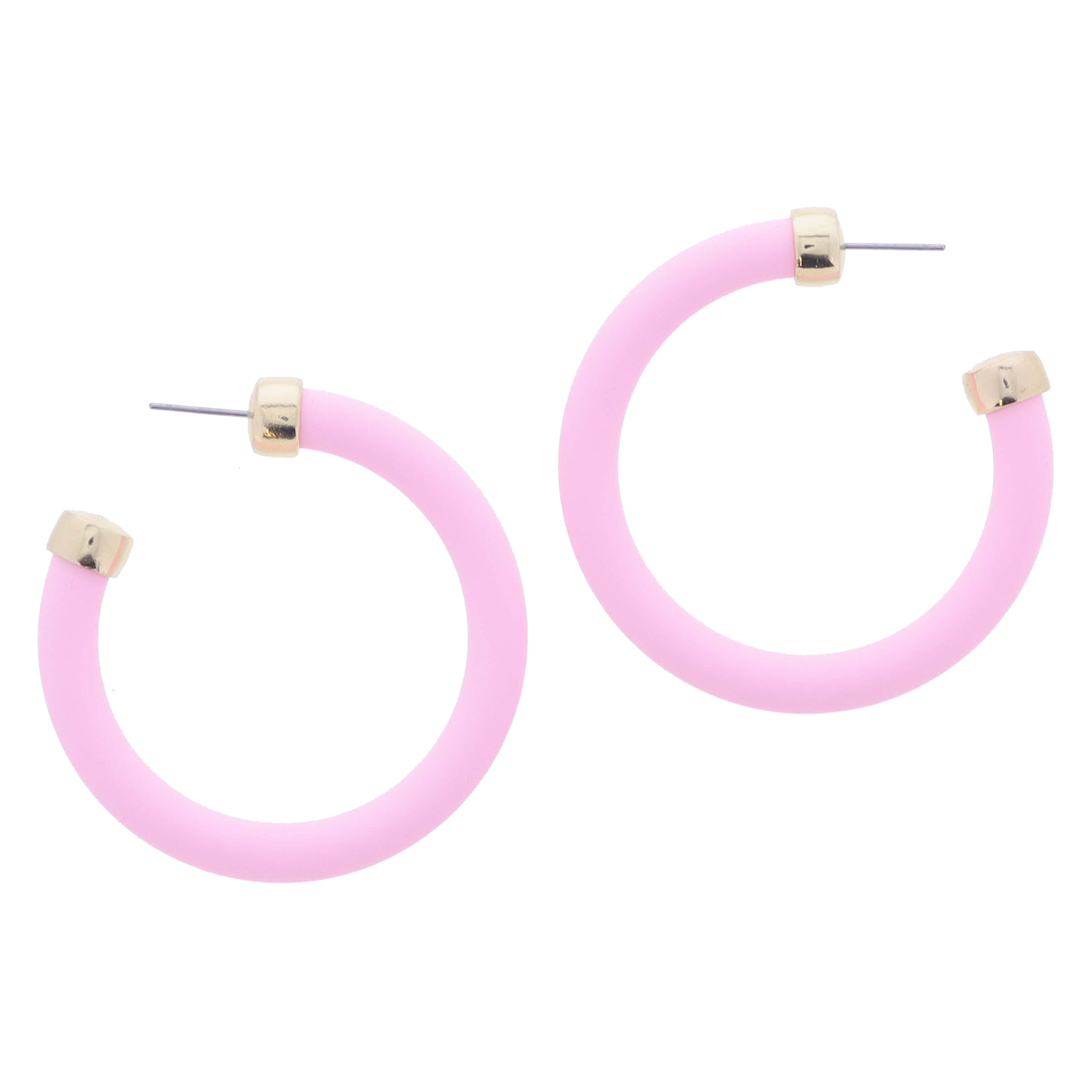 Pink Tubular Hoop with Gold End Accents Earrings