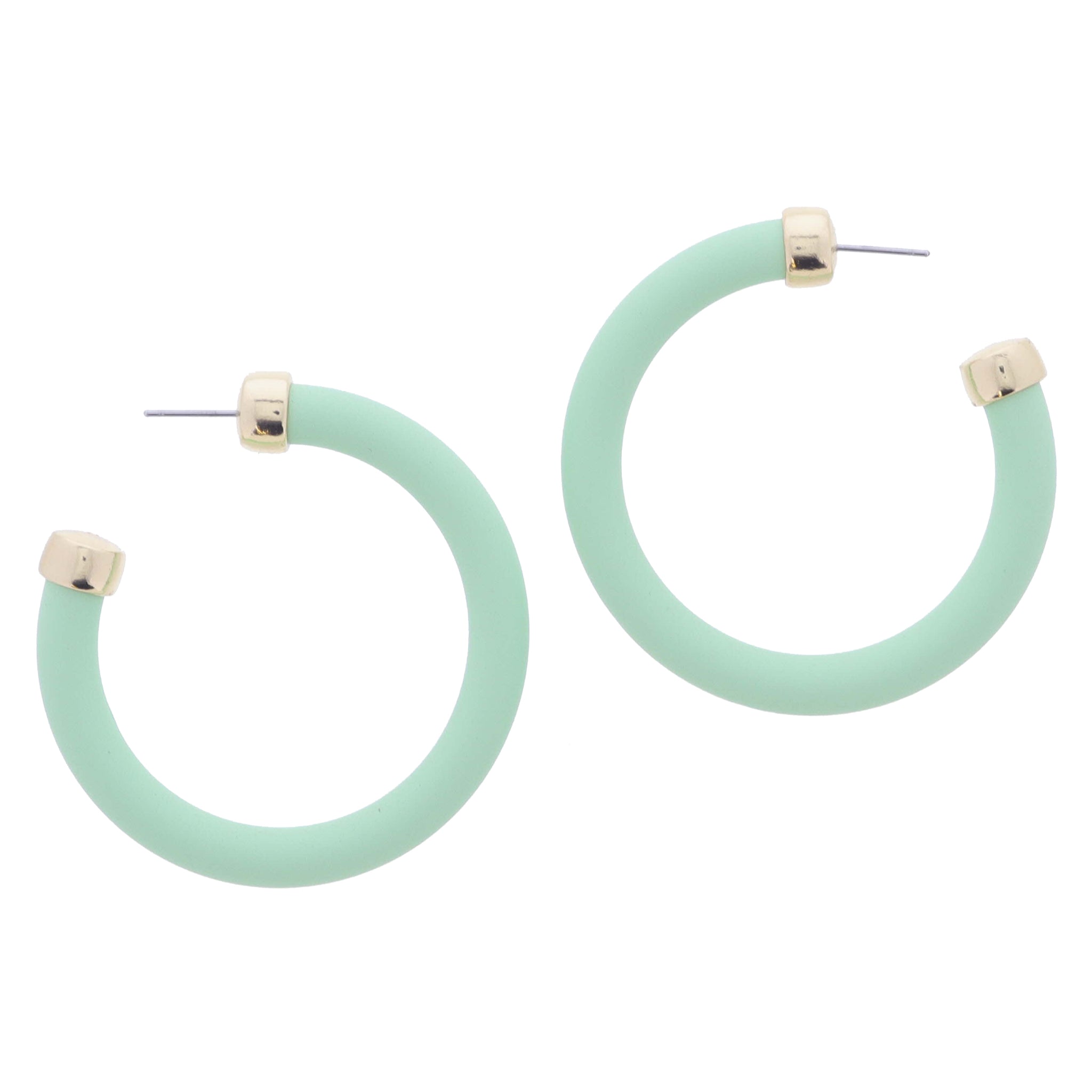 Pastel Green Tubular Hoop with Gold End Accents Earrings