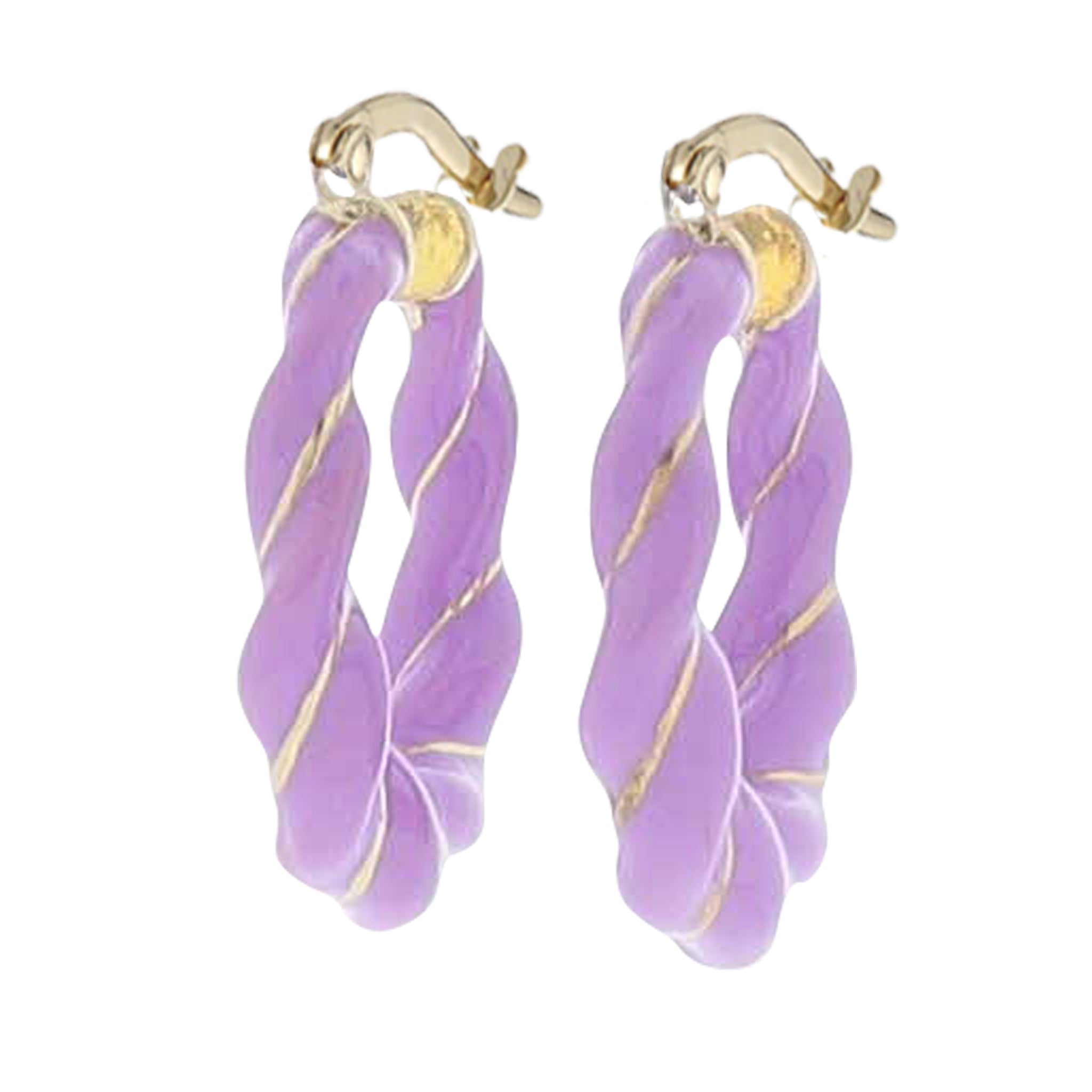 Lavender Enamel Twisted Hoop Earring