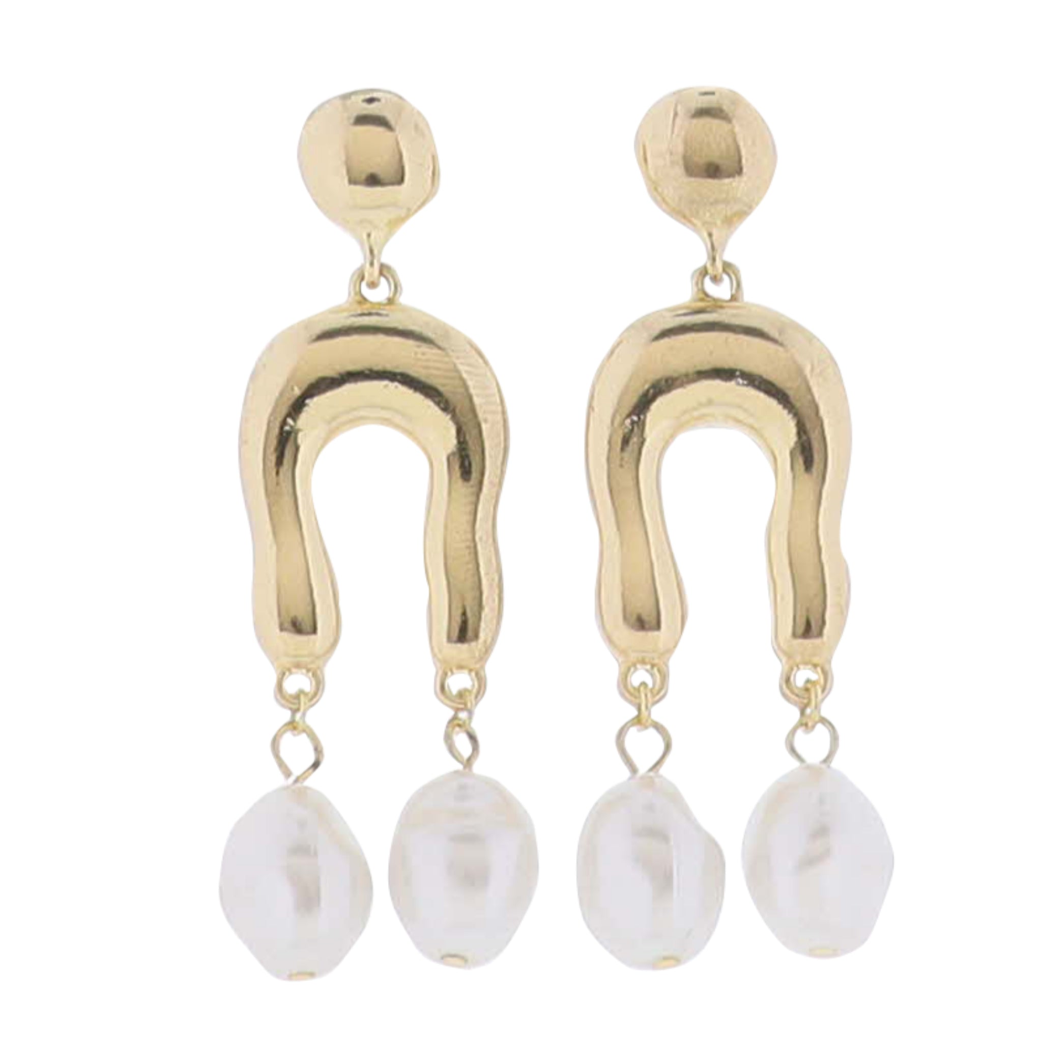 Gold Arch with Pearl Drops and Gold Post Earring