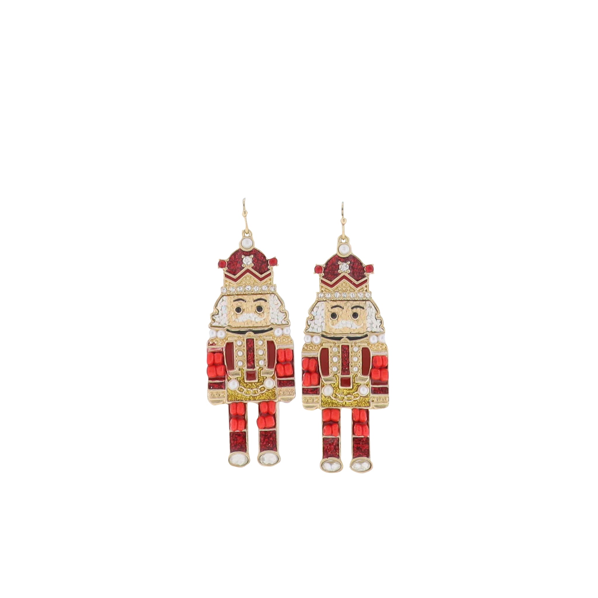 Red, White, Gold Nutcracker with Clear Crystal Accents Earring