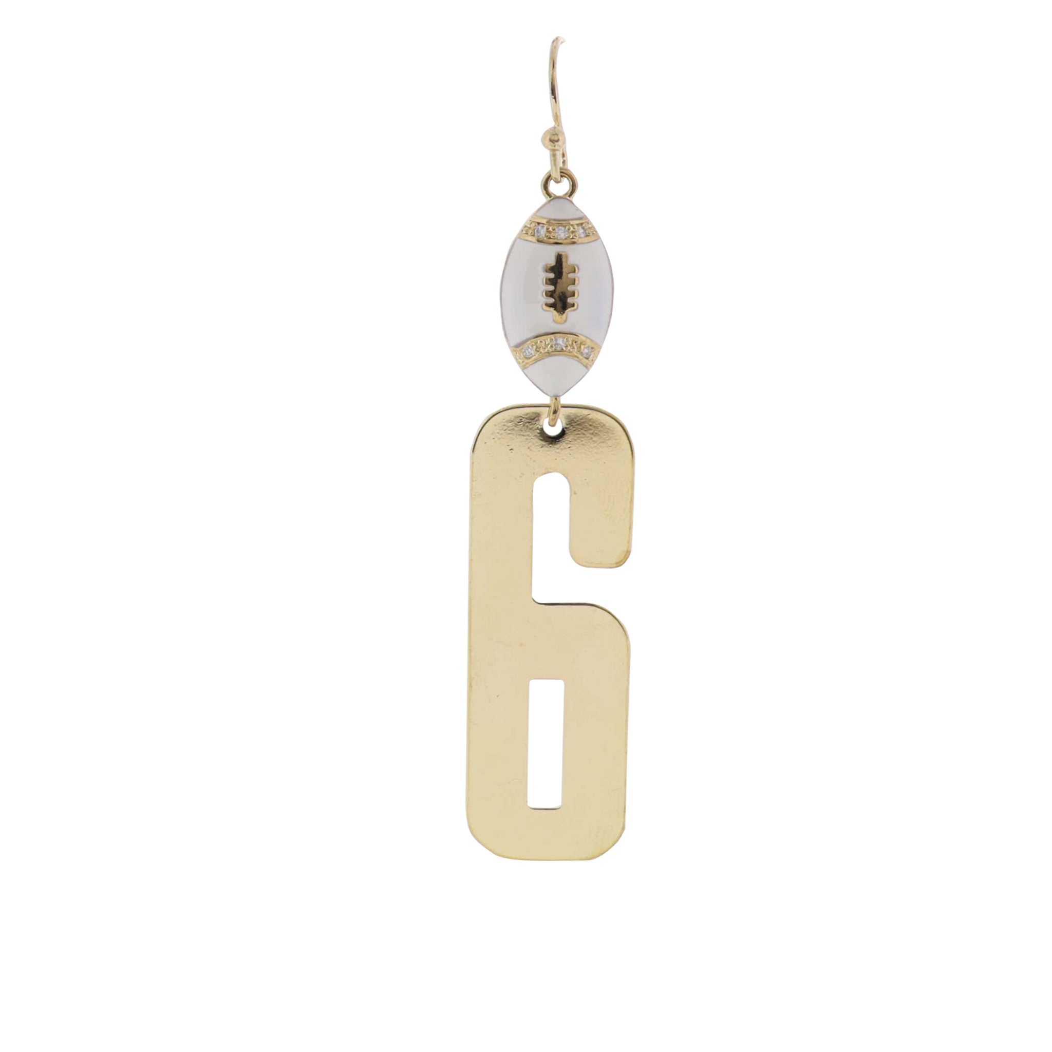 Build Your Players Team Number White Enamel Football with Number 6 Earring