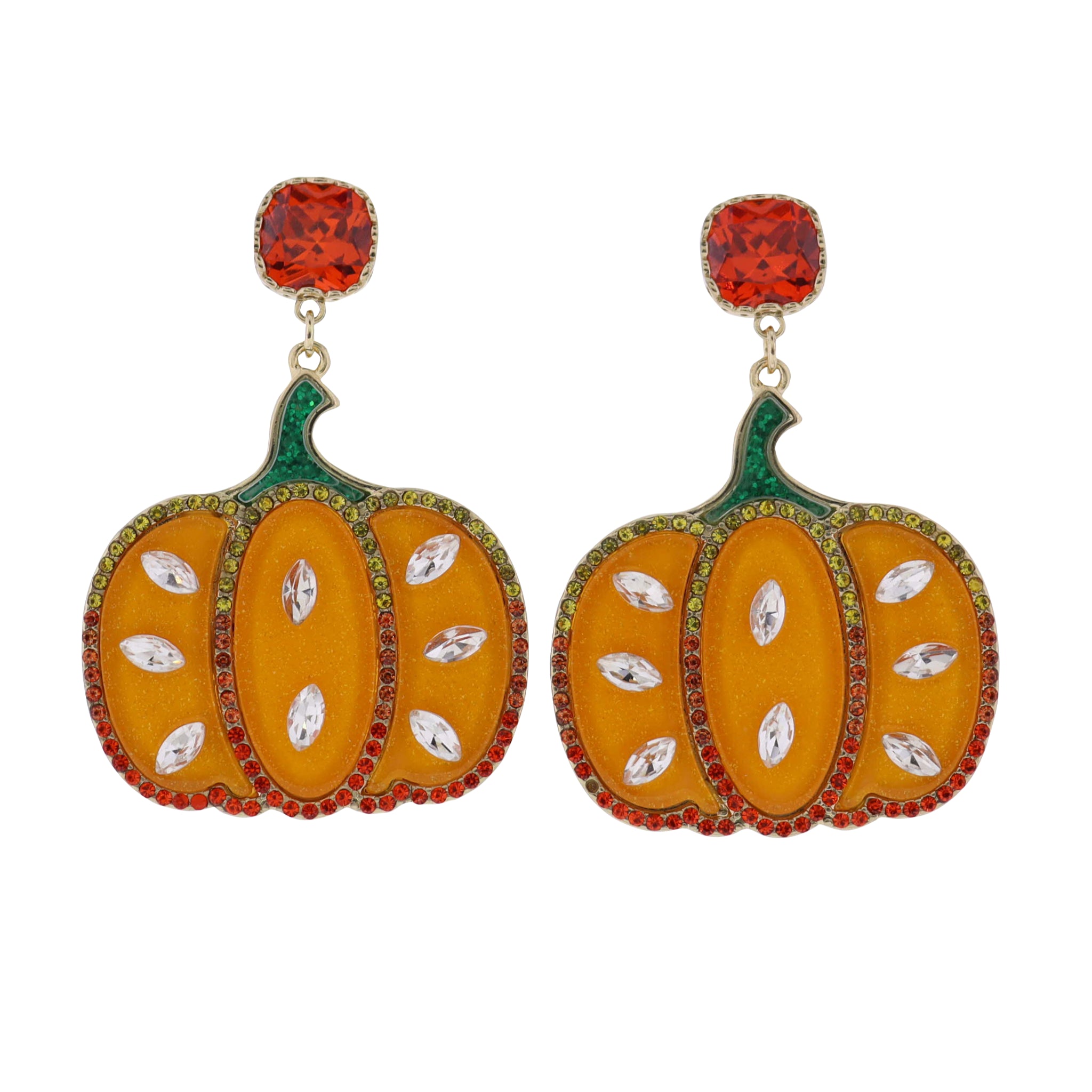 Pumpkin with Green, Clear, Orange Crstal Accents Earring