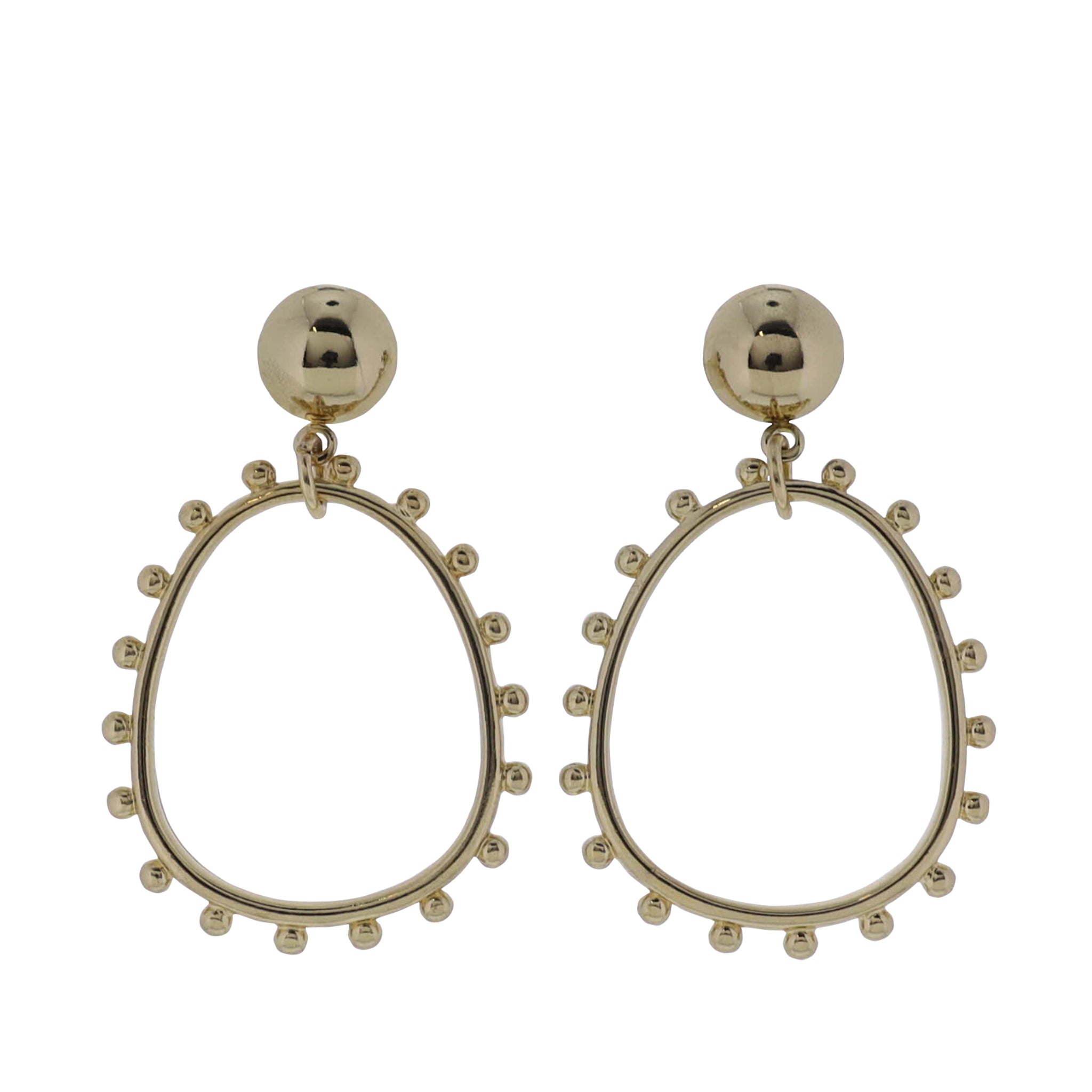 Gold Circle Post Earrings with Gold Open Irregular Teardrop with Studded Sides