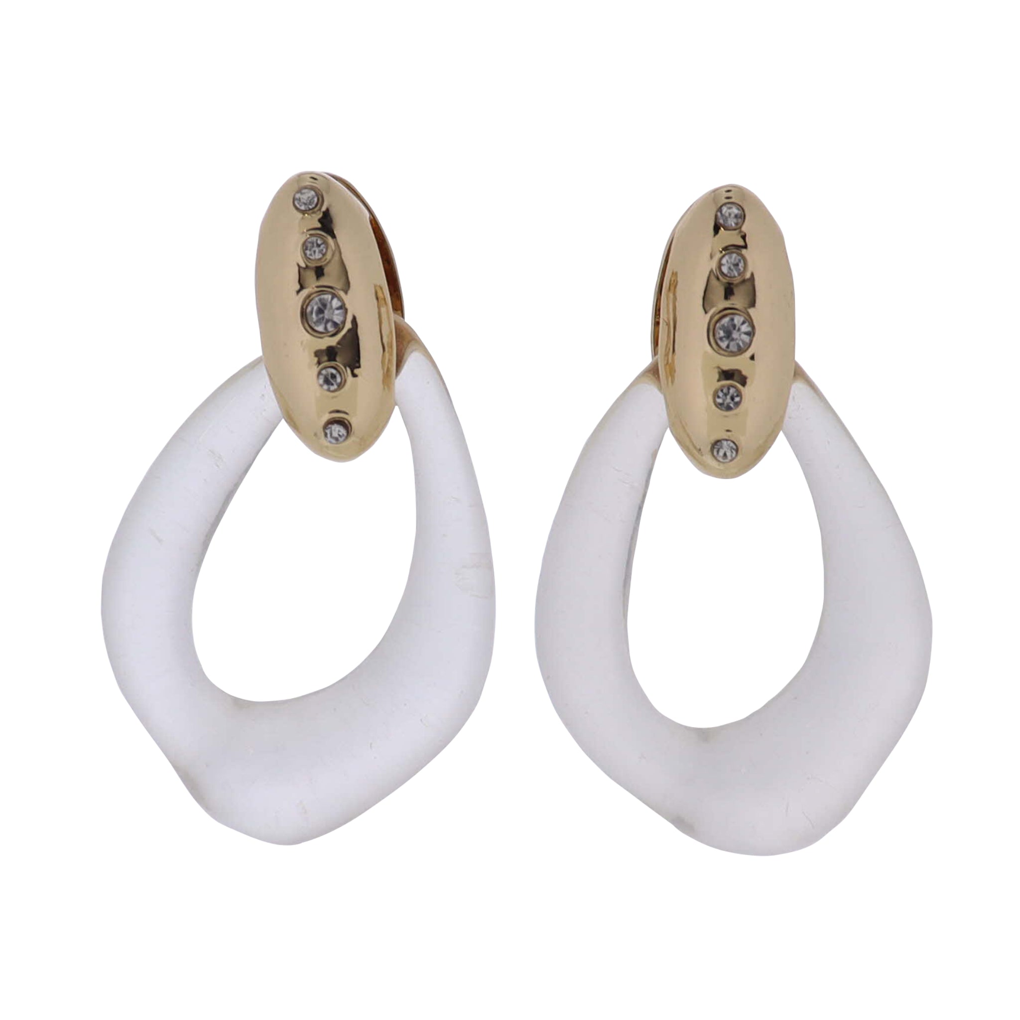 Gold, Clear Crystal Embedded Gold Post Earrings with Clear Irregular Shape