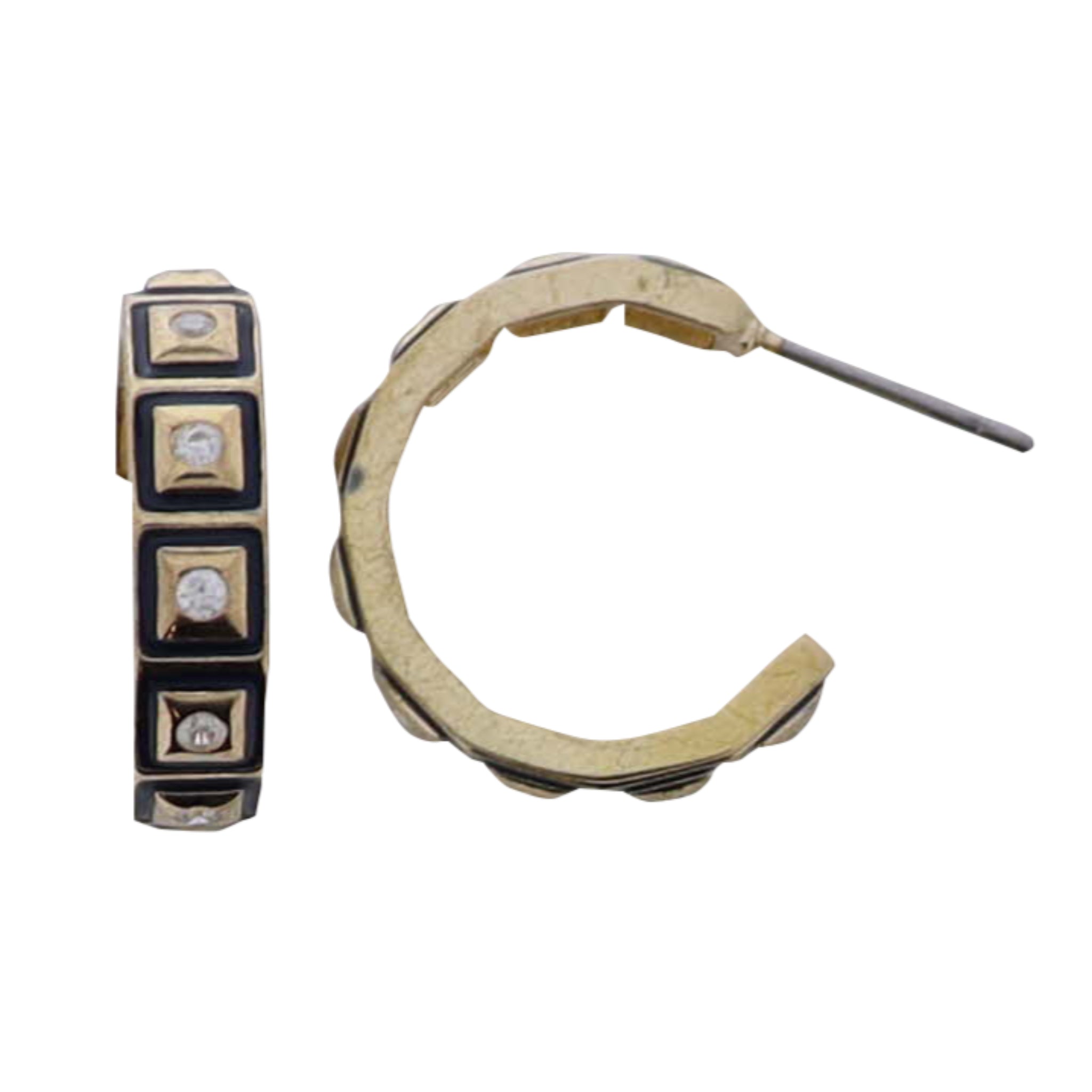 Navy, Gold Enamel Square Huggie Earring