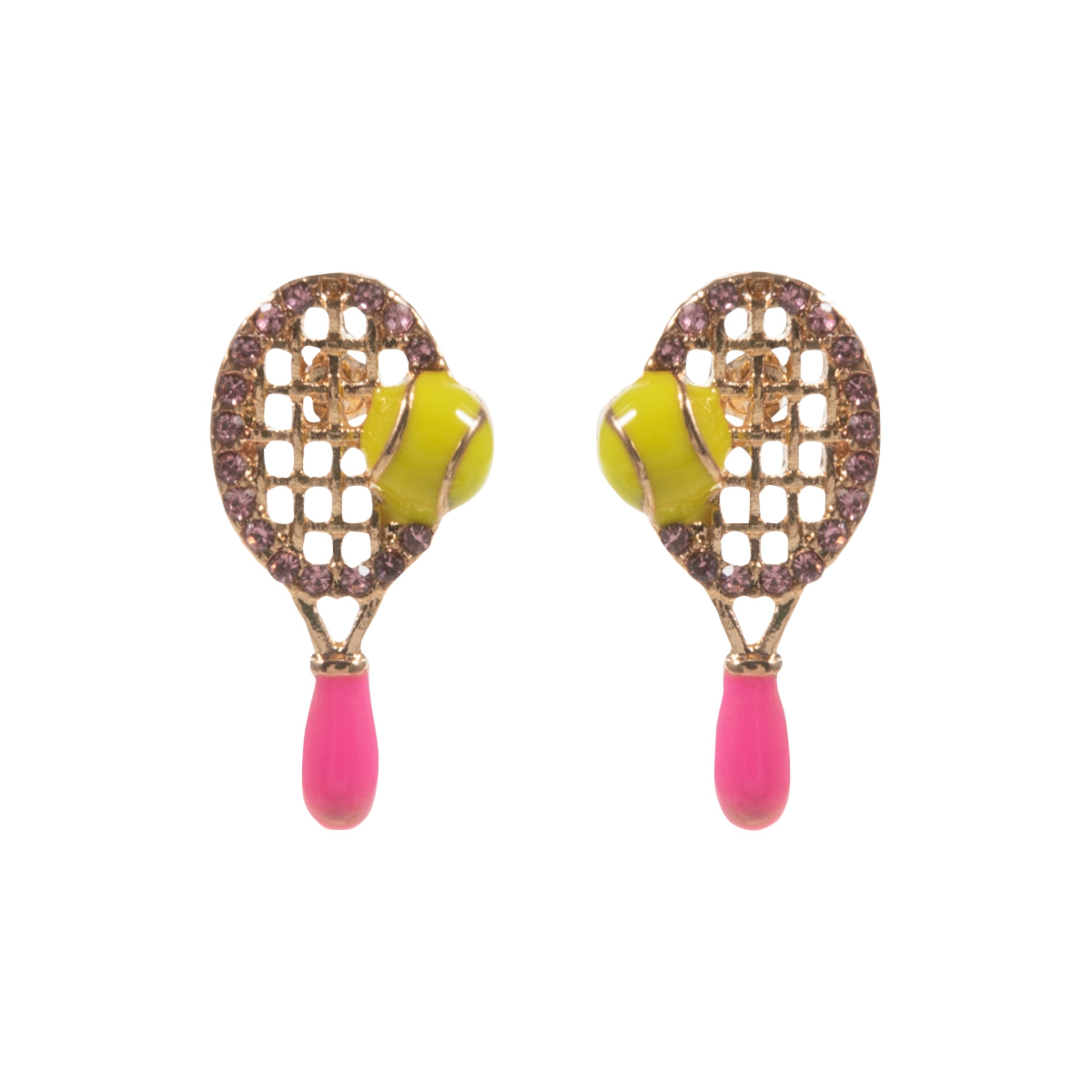 Pink, Gold, & Yellow Tennis Racket with Tennis Ball Earrings