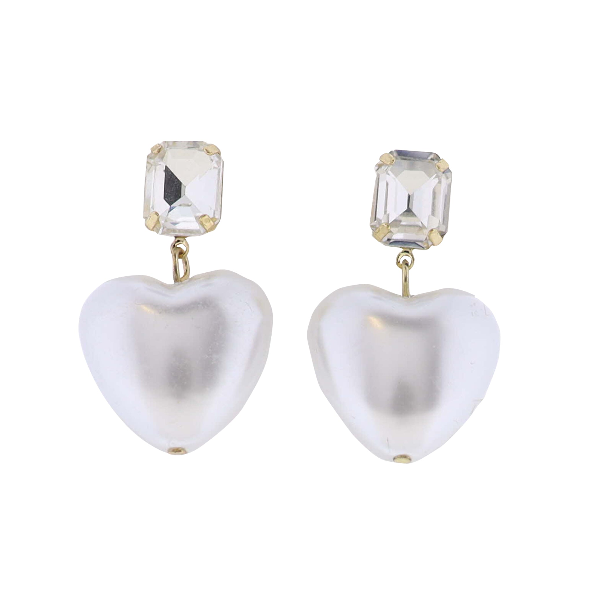 Pearl Heart Earring with Clear Crystal Post