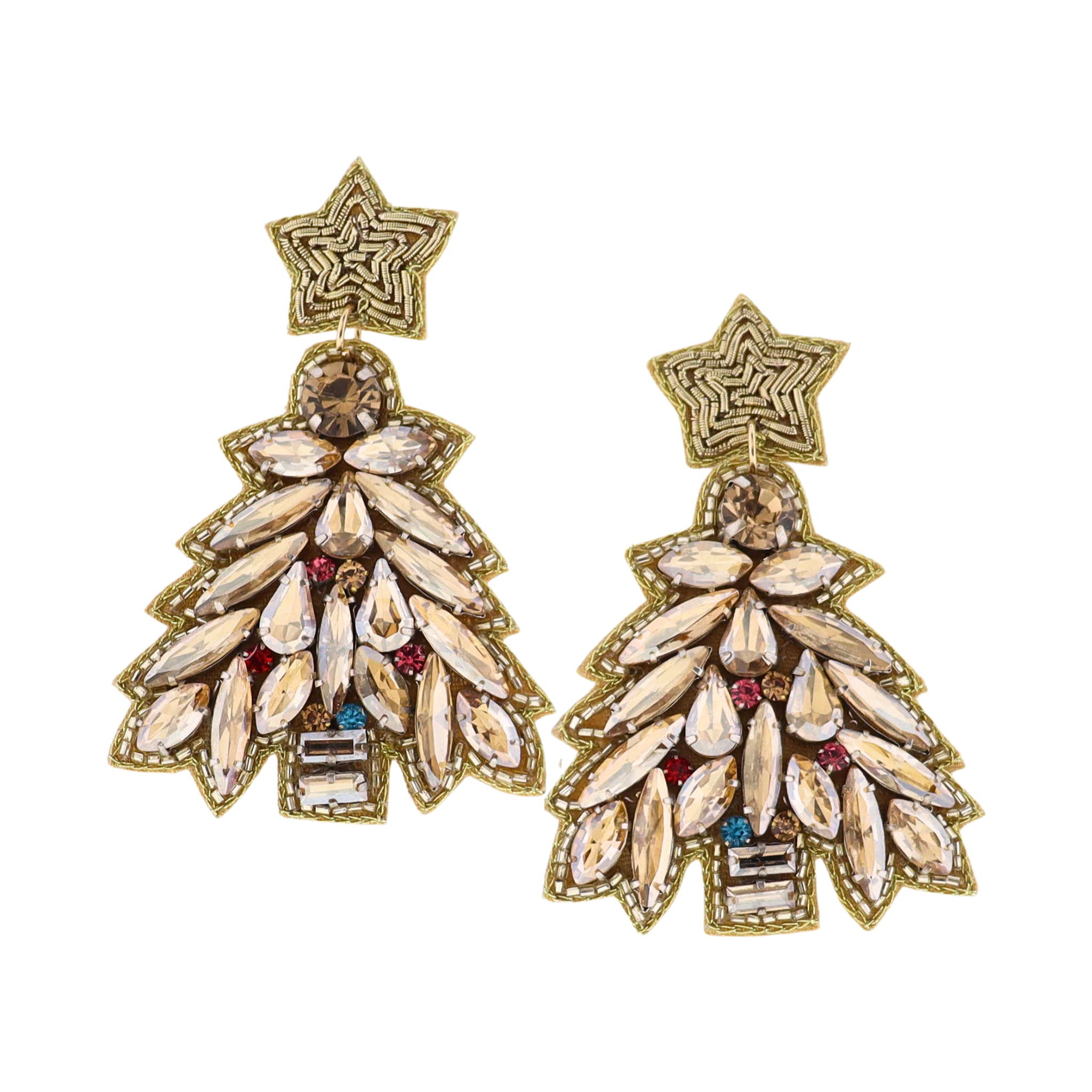 Gold, Champagne Beaded Christmas Tree Earring