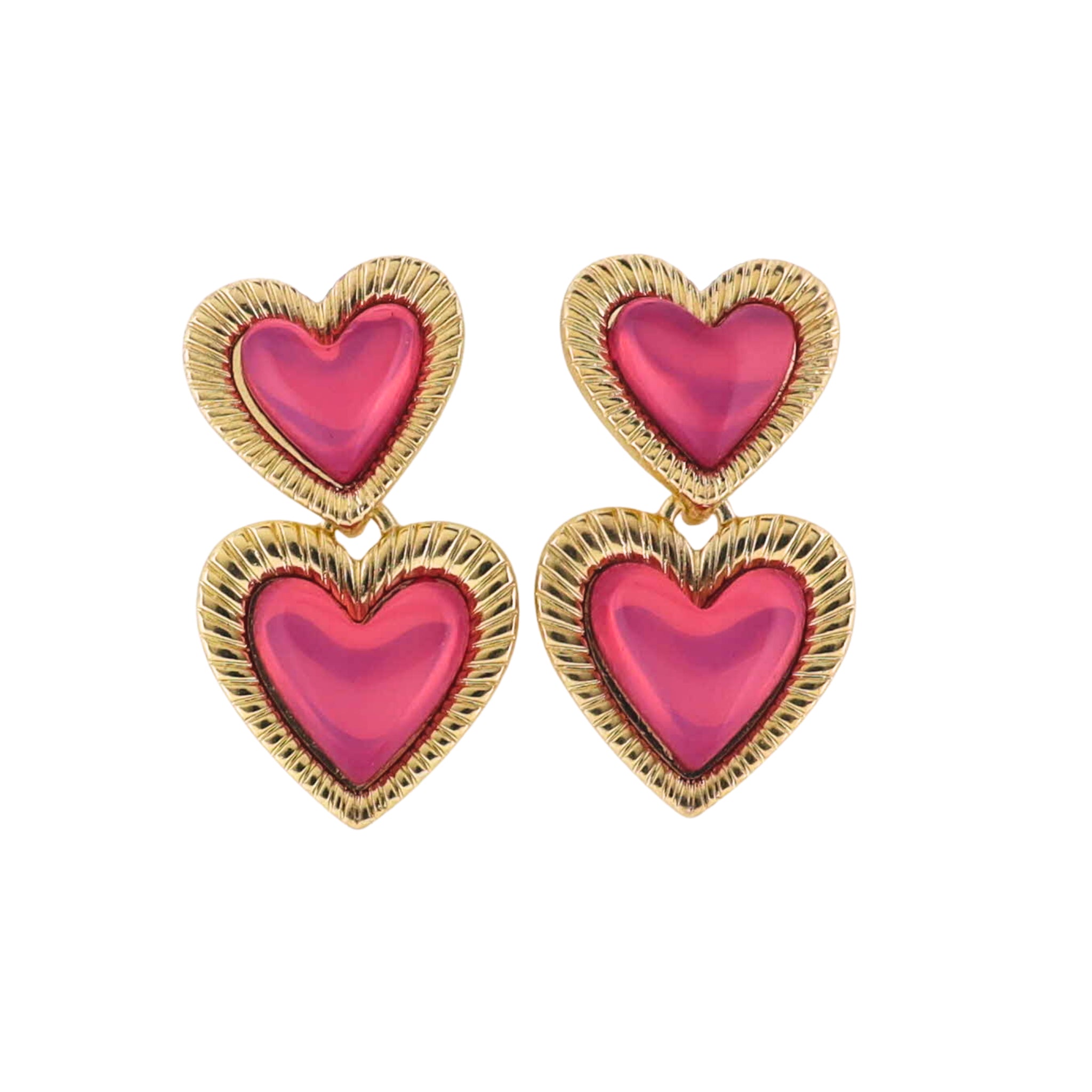 Gold Hearts Earring with Pink Centers
