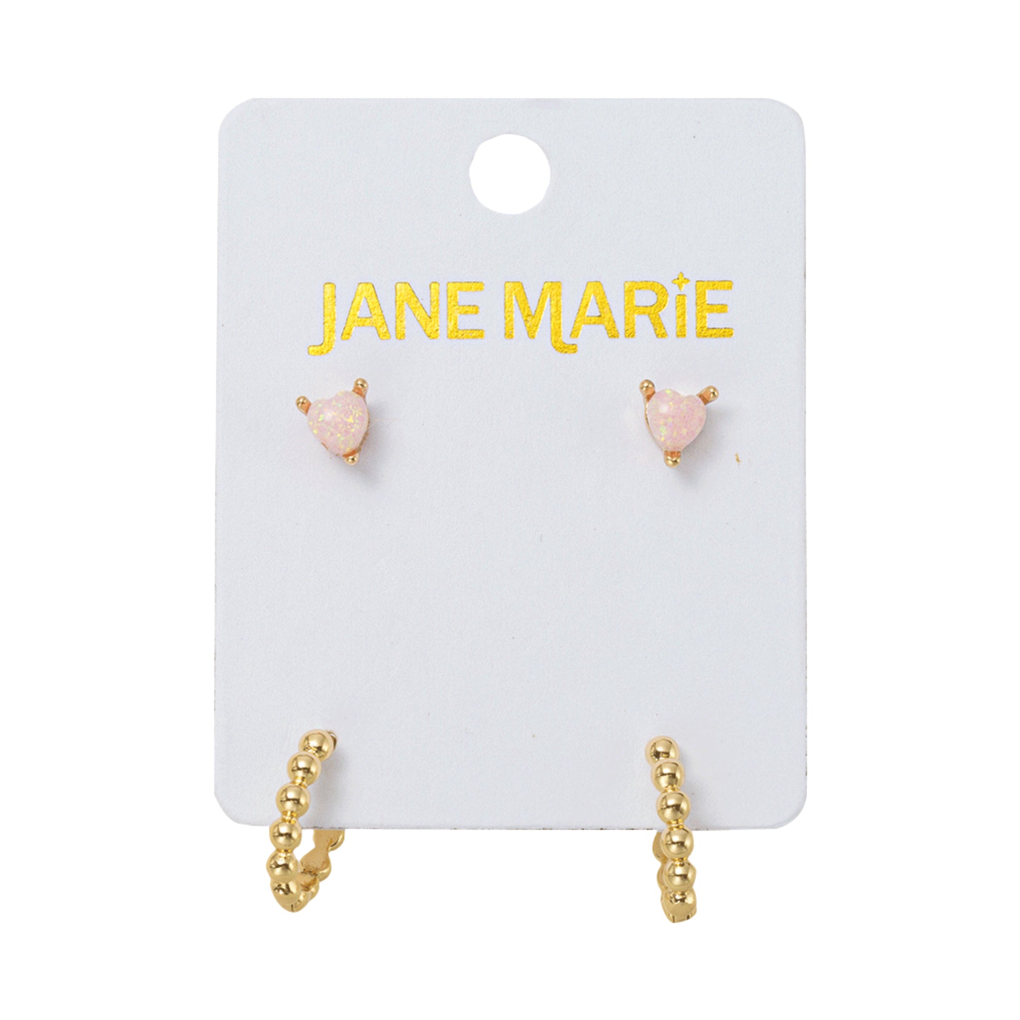 18K Gold Plated Set of 2, Pink Opal with Gold Bubble Huggie Earring