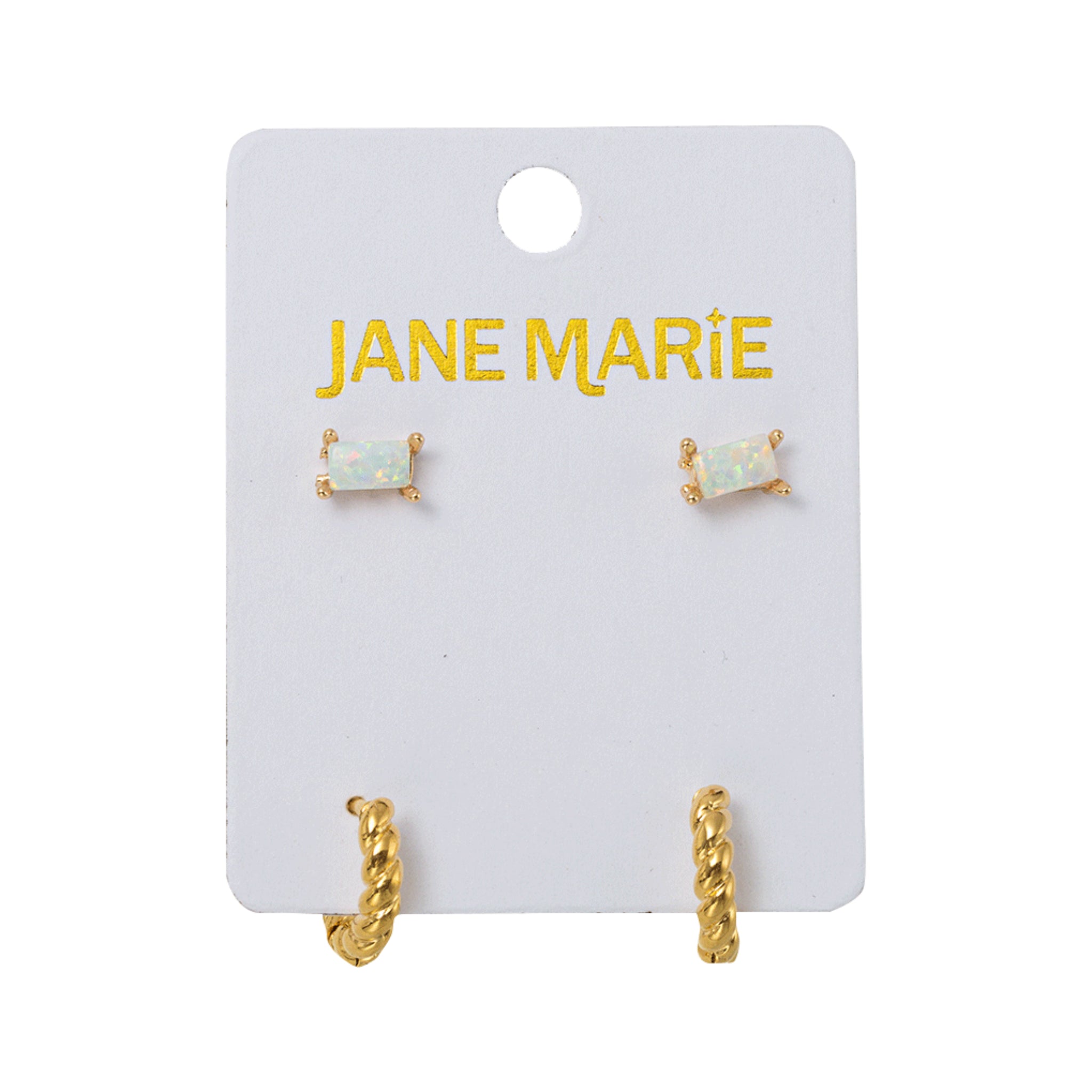 18K Gold Plated Set of 2, Opal with Rope Huggie Earring